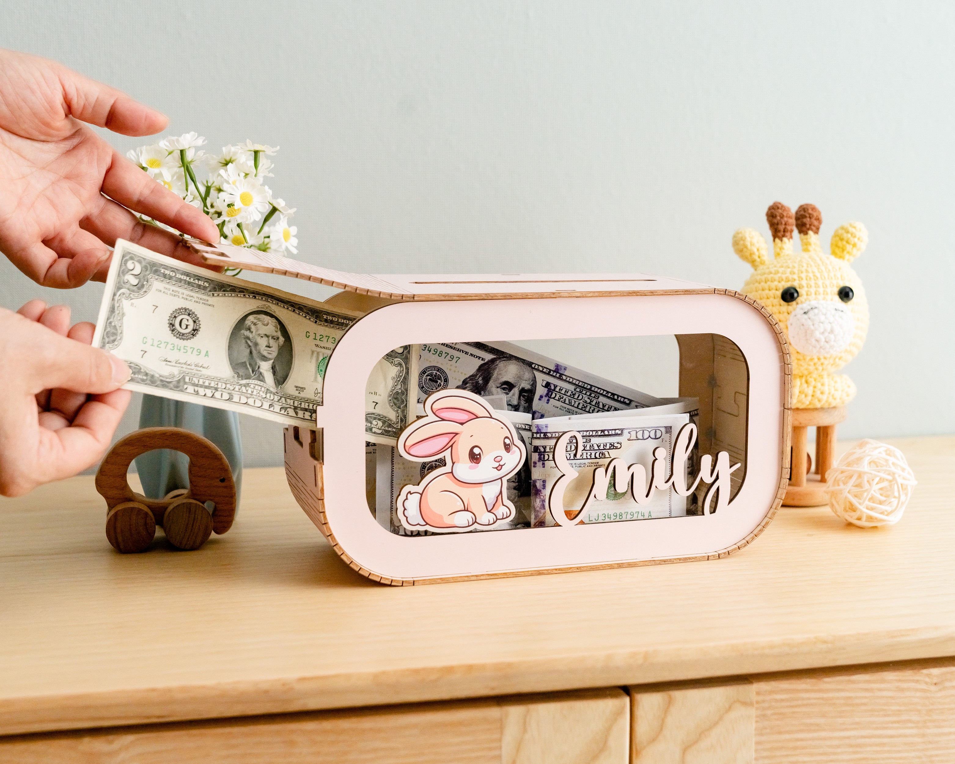 Personalized Wooden Money Box for Baby's First Birthday