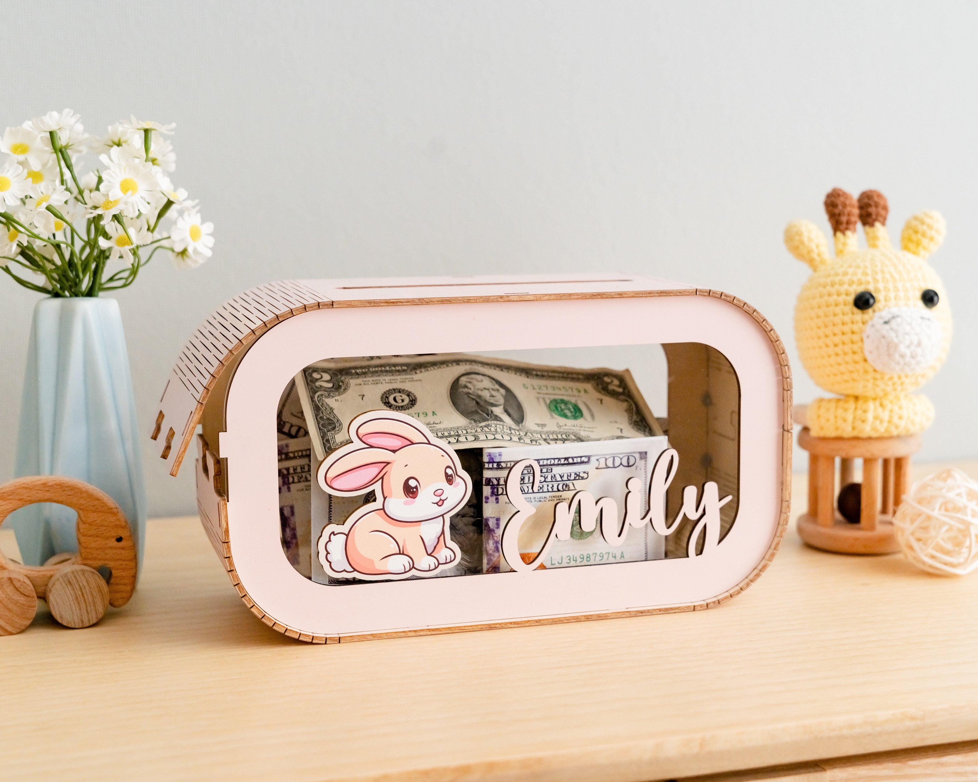 Personalized Wooden Money Box for Baby's First Birthday