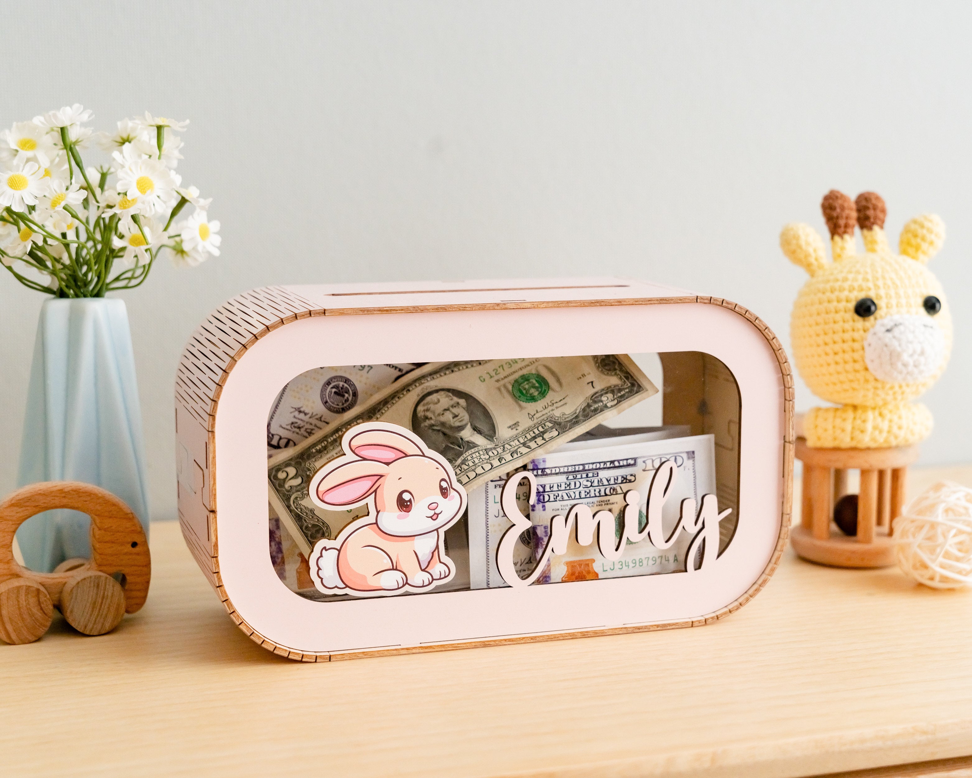 Personalized Wooden Money Box for Baby's First Birthday