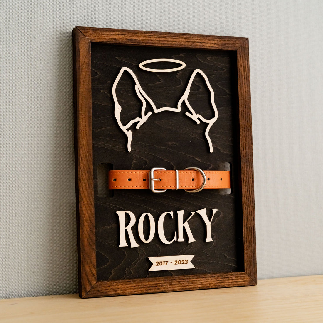 Dog Ear Drawing Framed Wood Dog Memorial Gift and Pet Decor E16