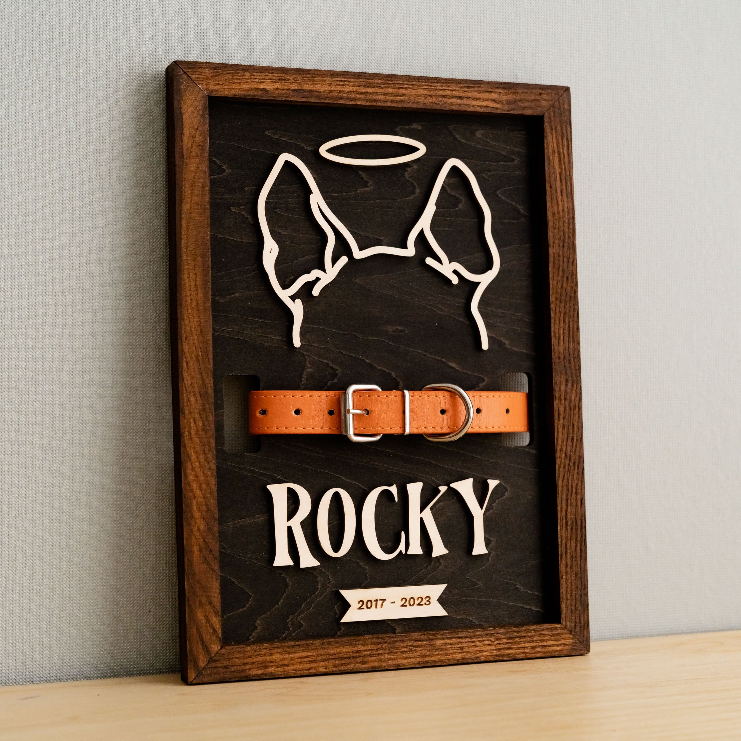 Dog Ear Drawing Framed Wood Dog Memorial Gift and Pet Decor E16