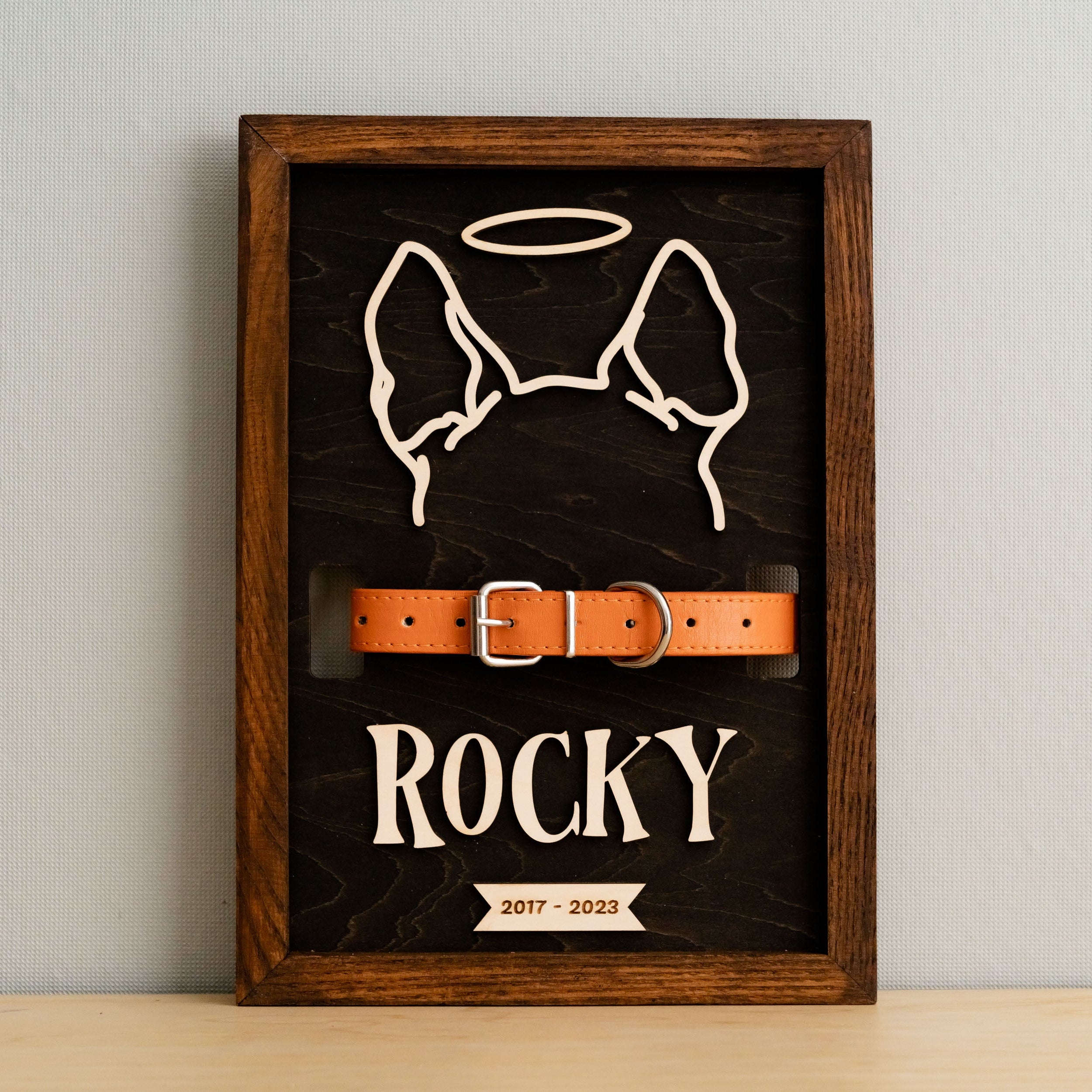 Dog Ear Drawing Framed Wood Dog Memorial Gift and Pet Decor E16