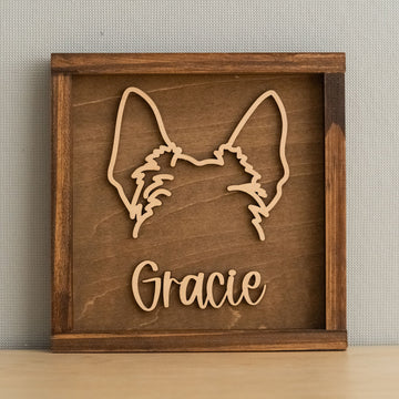 Dog Ear Framed Art Wood for Pet Memorial Gift and Rustic Decor J06