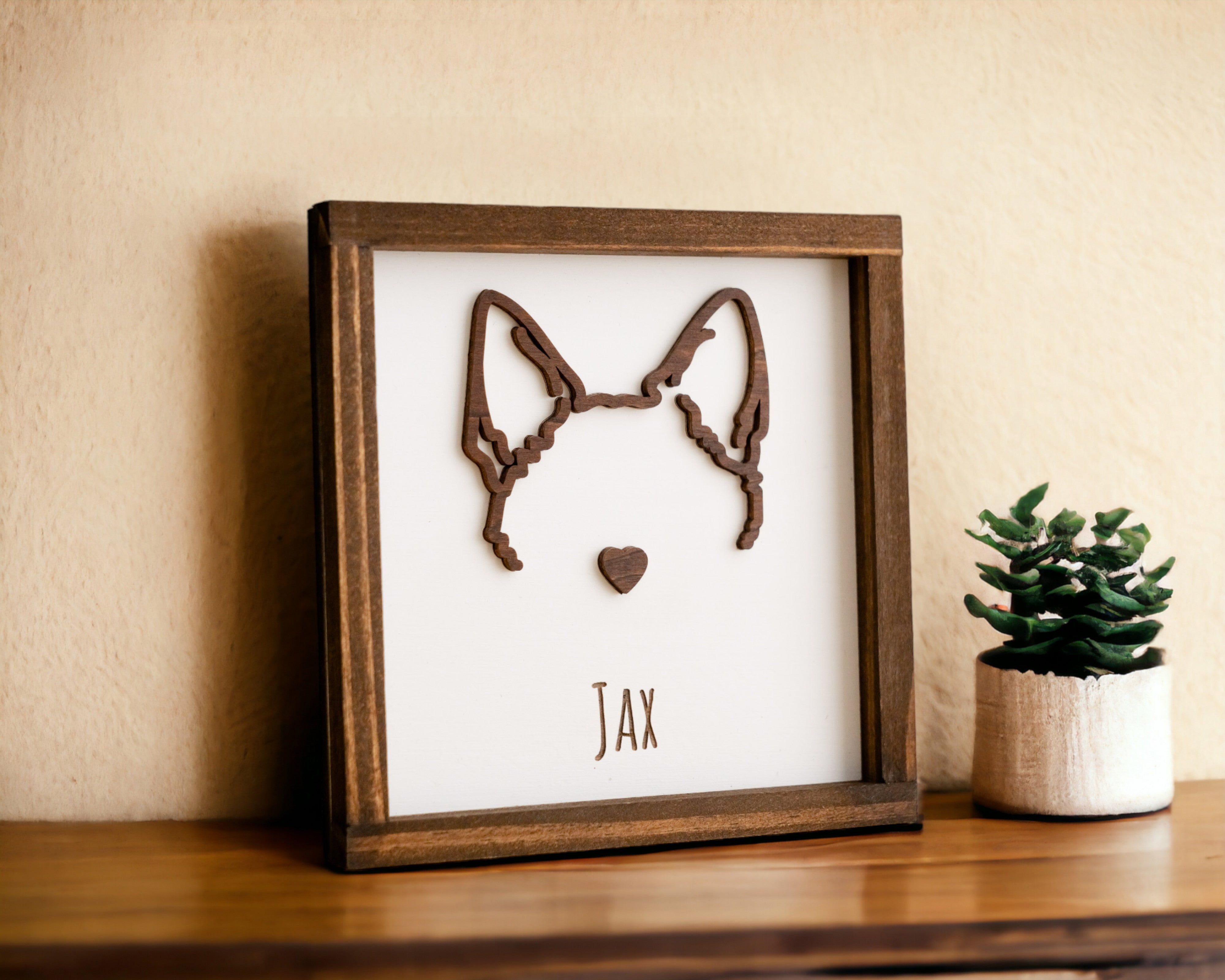 Dog Ear Framed Art Wood for Dog Wall Art and Pet Decor E15