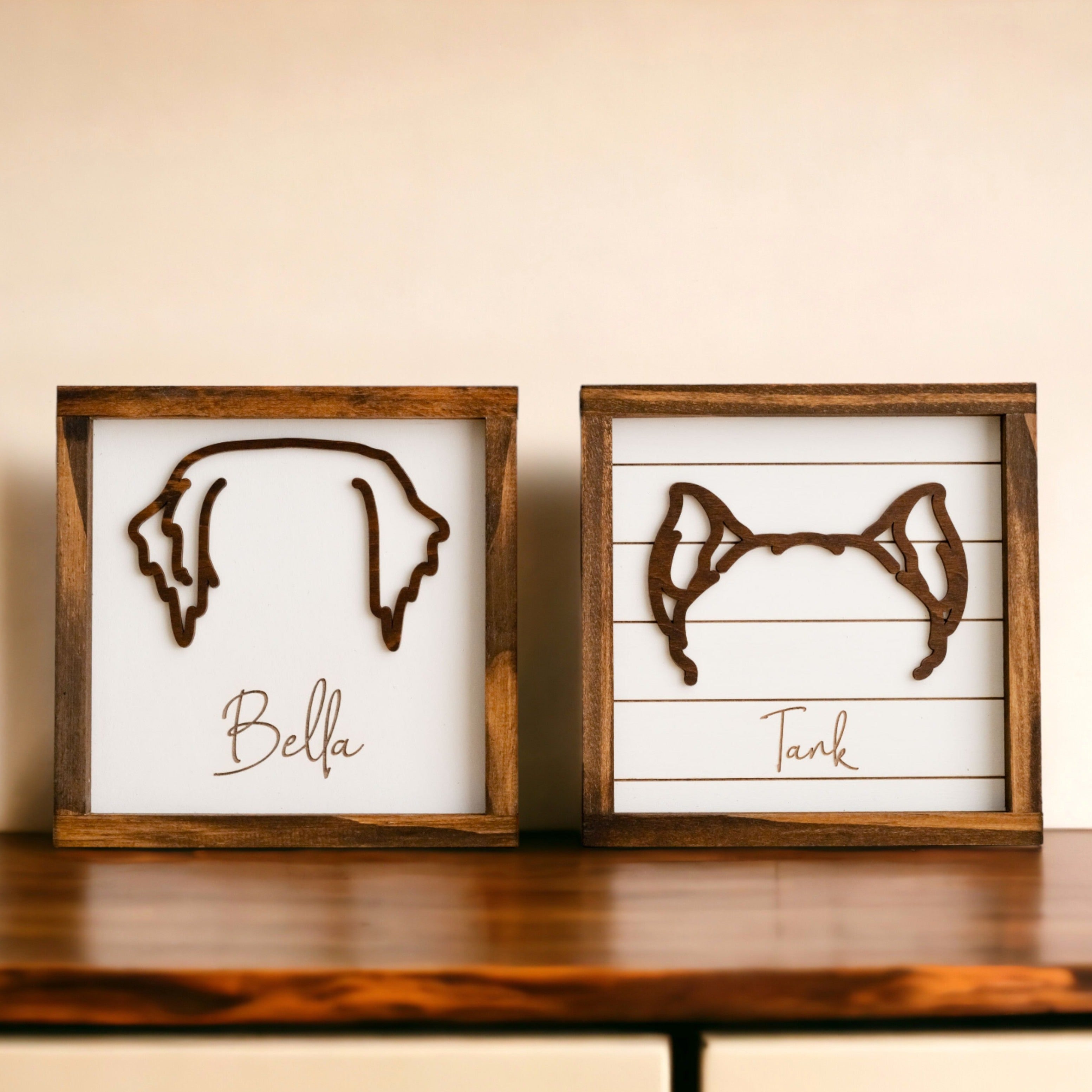Boho Rustic Dog Ear Drawing Framed For Pet Memorial Decor