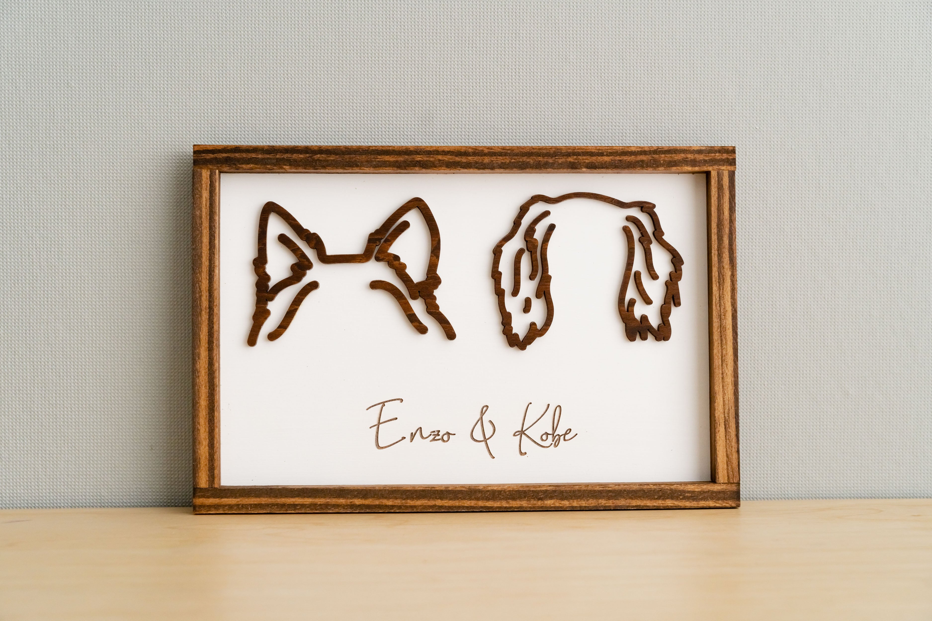 Boho Rustic Dog Ear Drawing Framed For Pet Memorial Decor