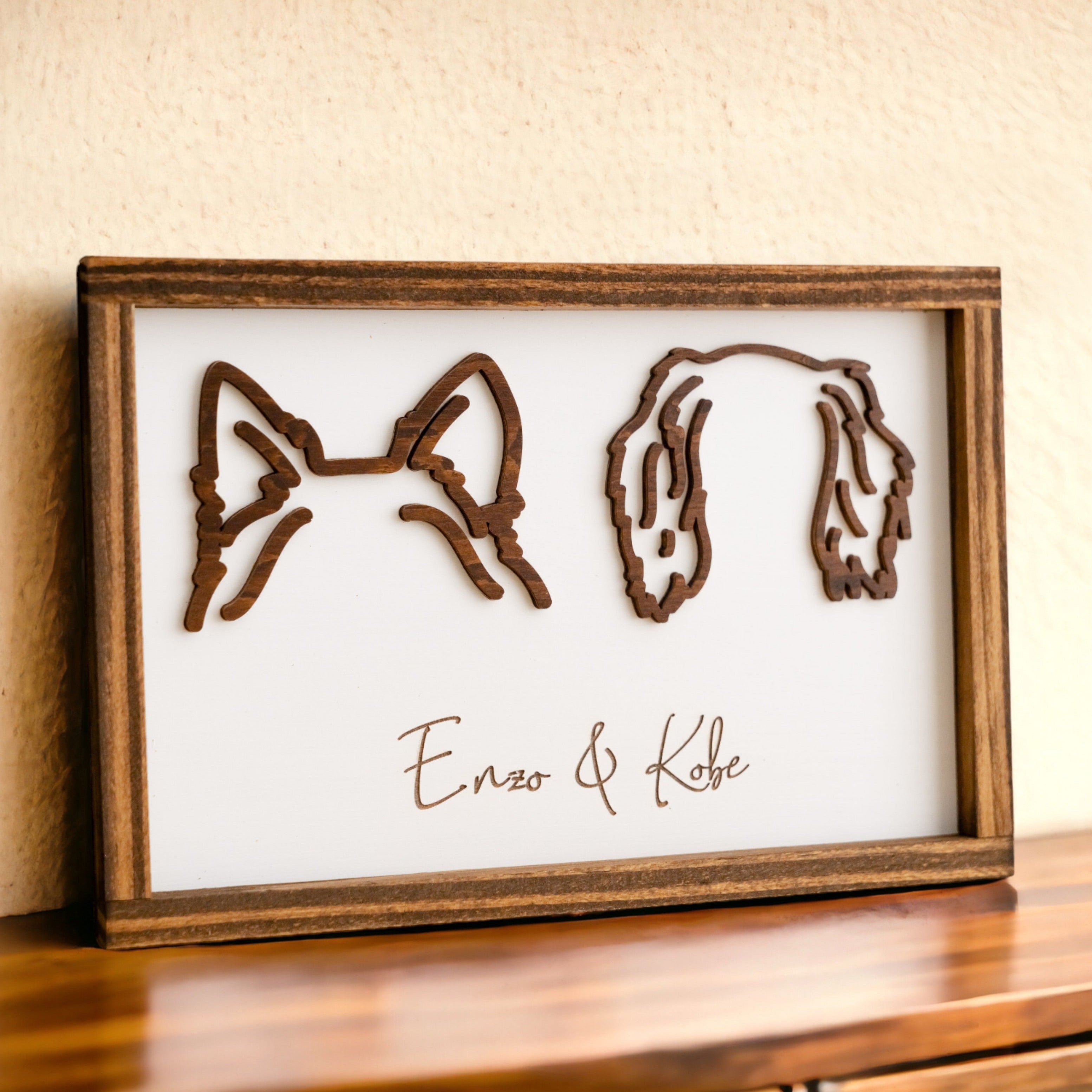 Boho Rustic Dog Ear Drawing Framed For Heartfelt Pet Memorial Decor