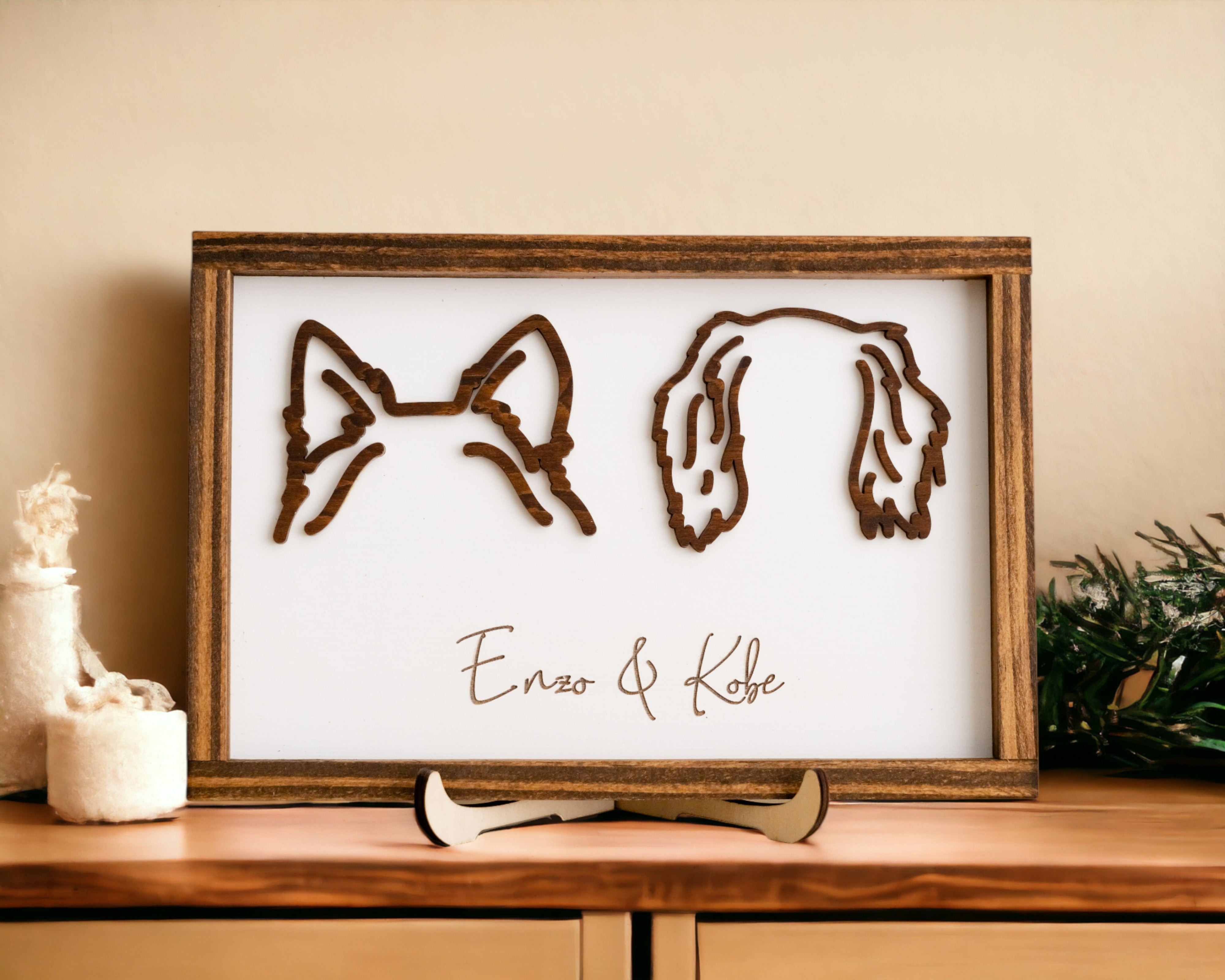 Dog Ear Drawing Framed for Boho Rustic Pet Memorial Decor