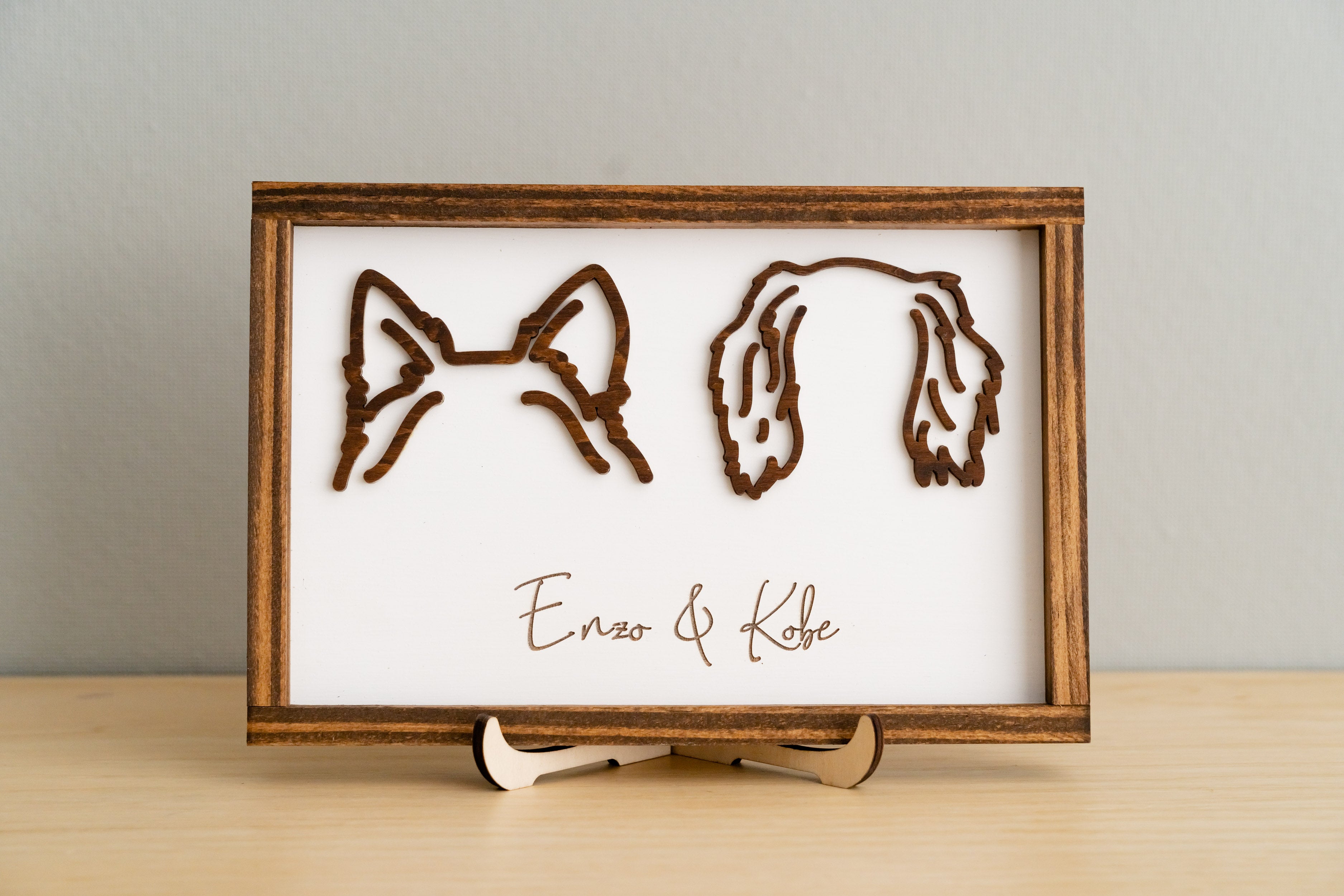 Boho Rustic Dog Ear Drawing Framed For Pet Memorial Decor