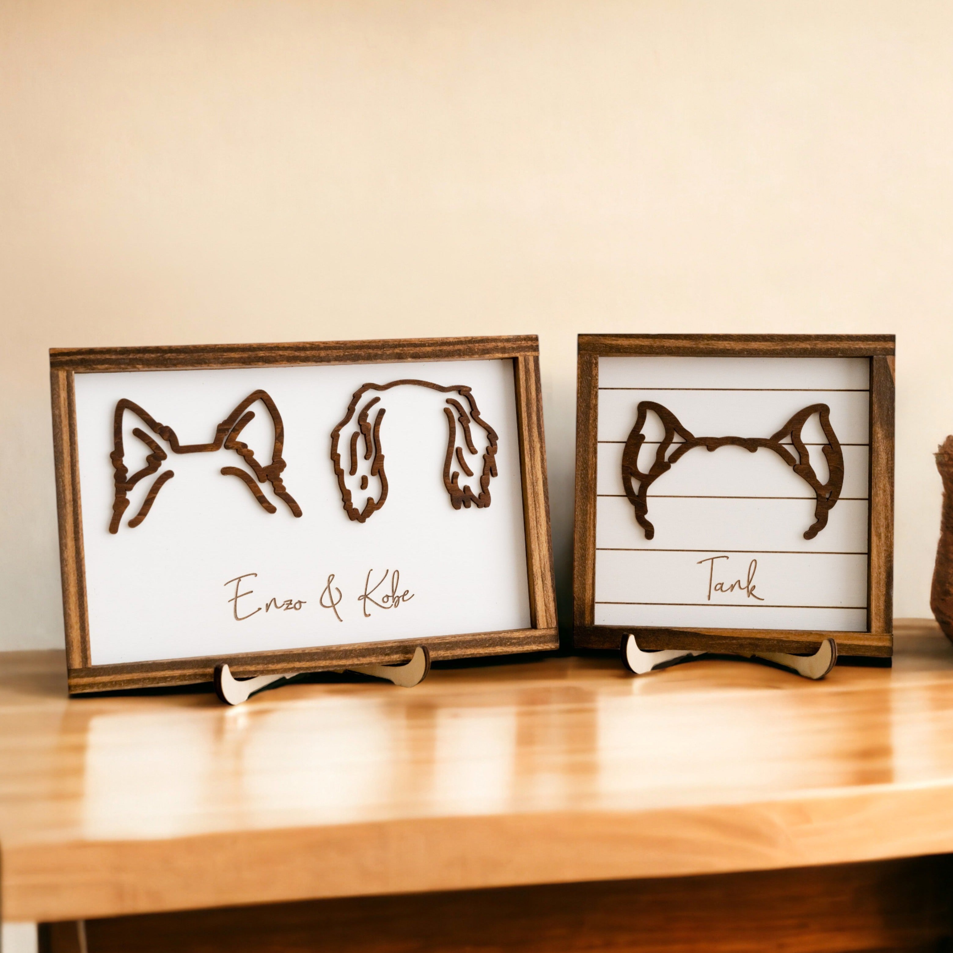 Dog Ear Drawing Framed for Boho Rustic Pet Memorial Decor