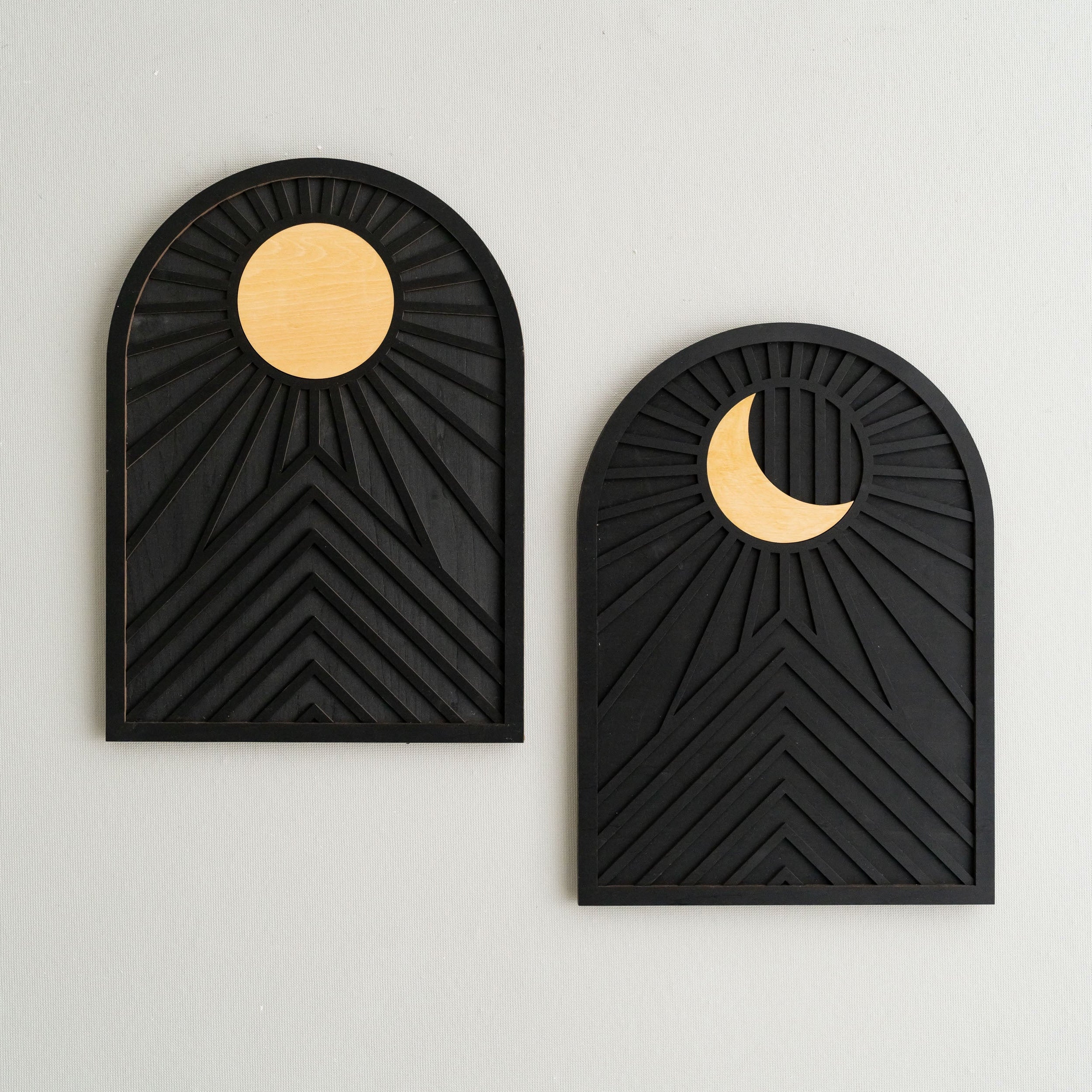 Celestial Sun and Moon Wooden Wall Art for Bohemian Living Room Decor E87