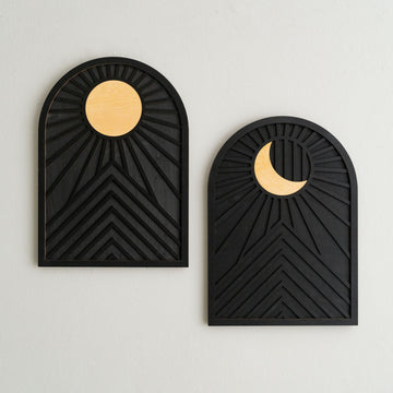 Celestial Sun and Moon Wooden Wall Art for Bohemian Living Room Decor E87