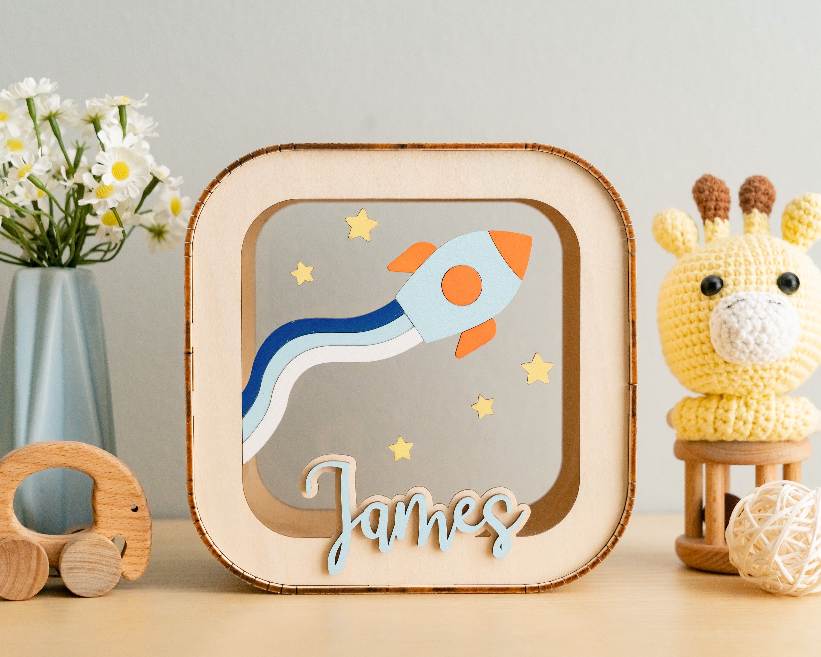 Scandinavian Inspired Personalized Wooden Piggy Bank for Nursery Savings