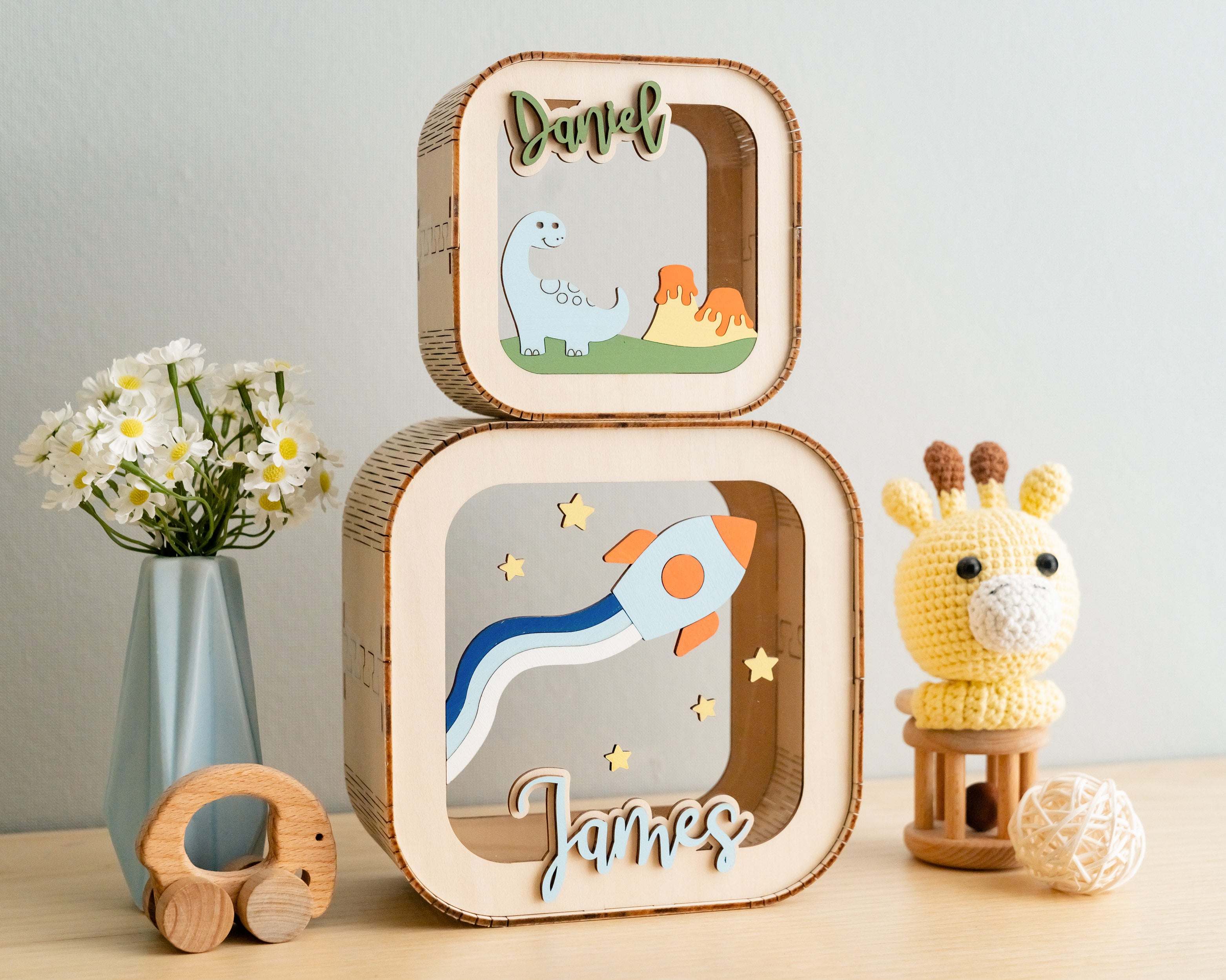 Custom Wooden Piggy Bank For Nursery Decor and Baby Savings