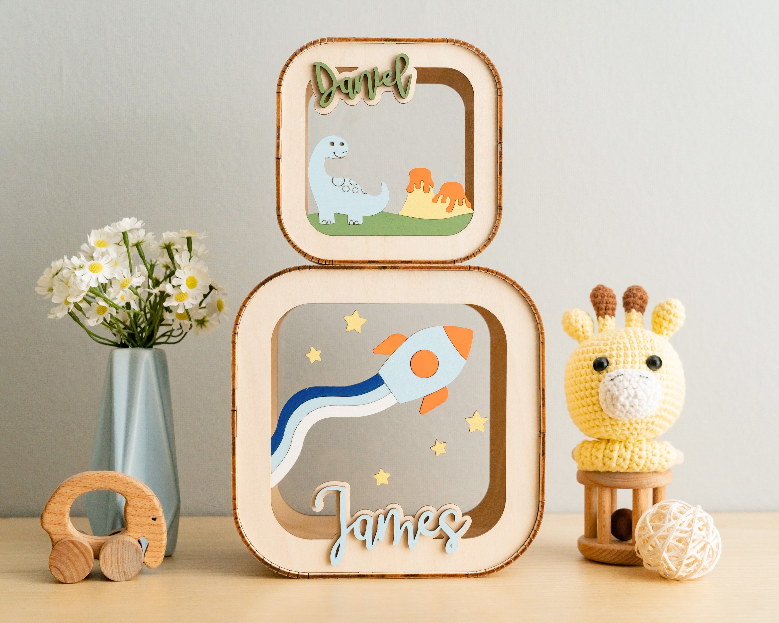 Custom Wooden Piggy Bank For Nursery Decor and Baby Savings