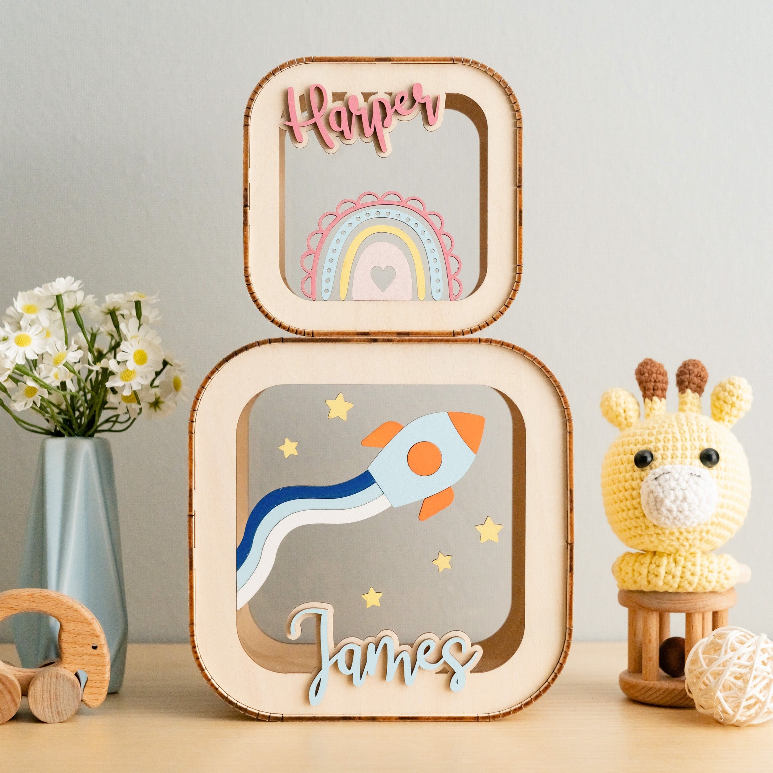 Personalized Wooden Piggy Bank for Stylish Nursery Savings