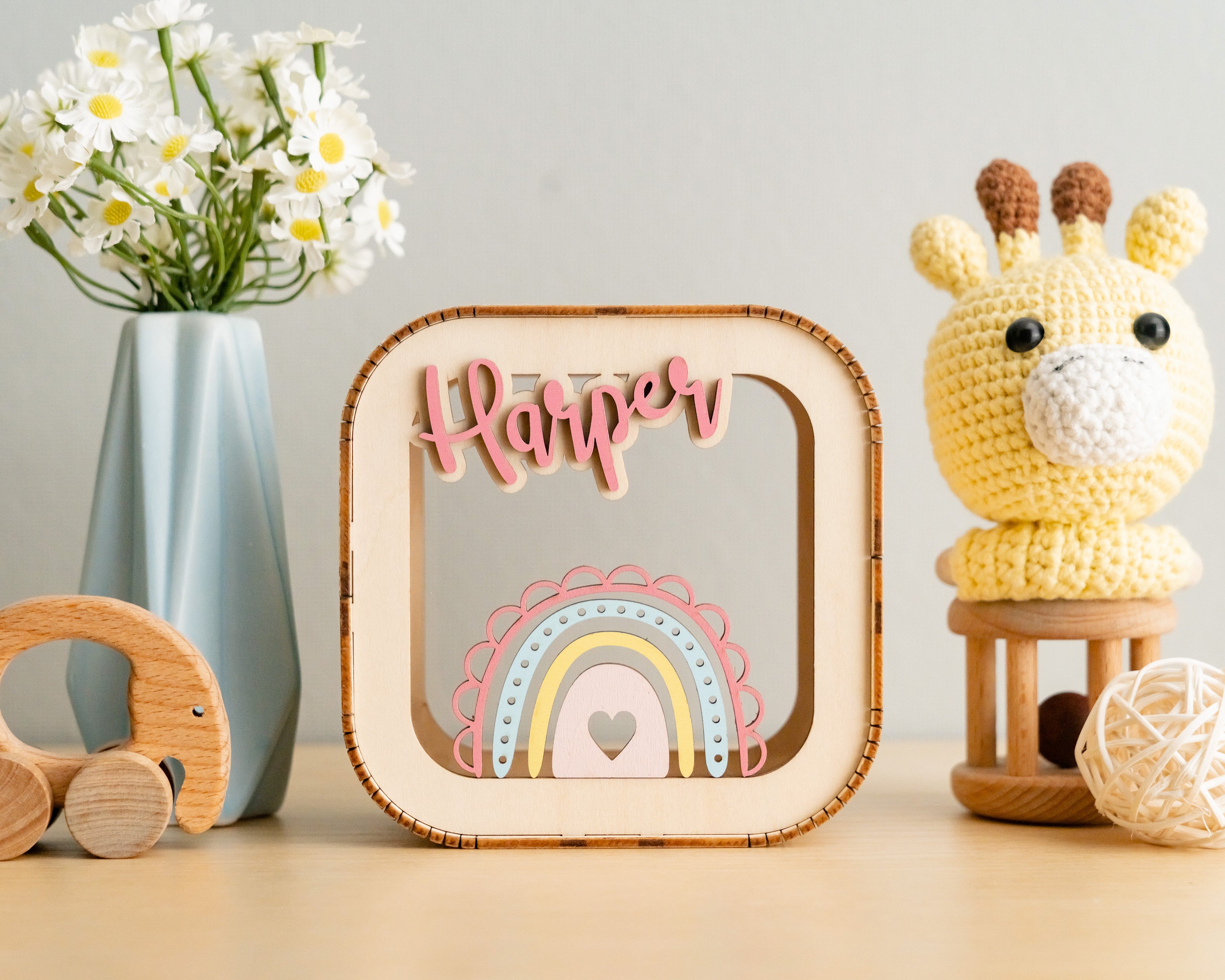 Personalized Wooden Piggy Bank for Stylish Nursery Savings