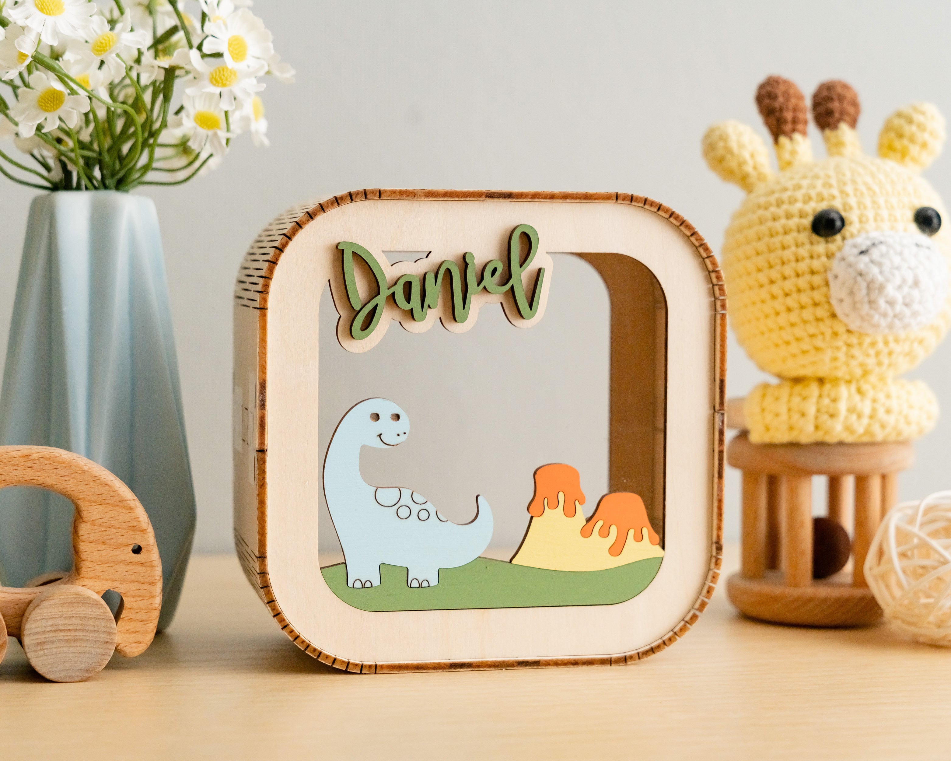 Scandinavian Inspired Personalized Wooden Piggy Bank for Nursery Savings