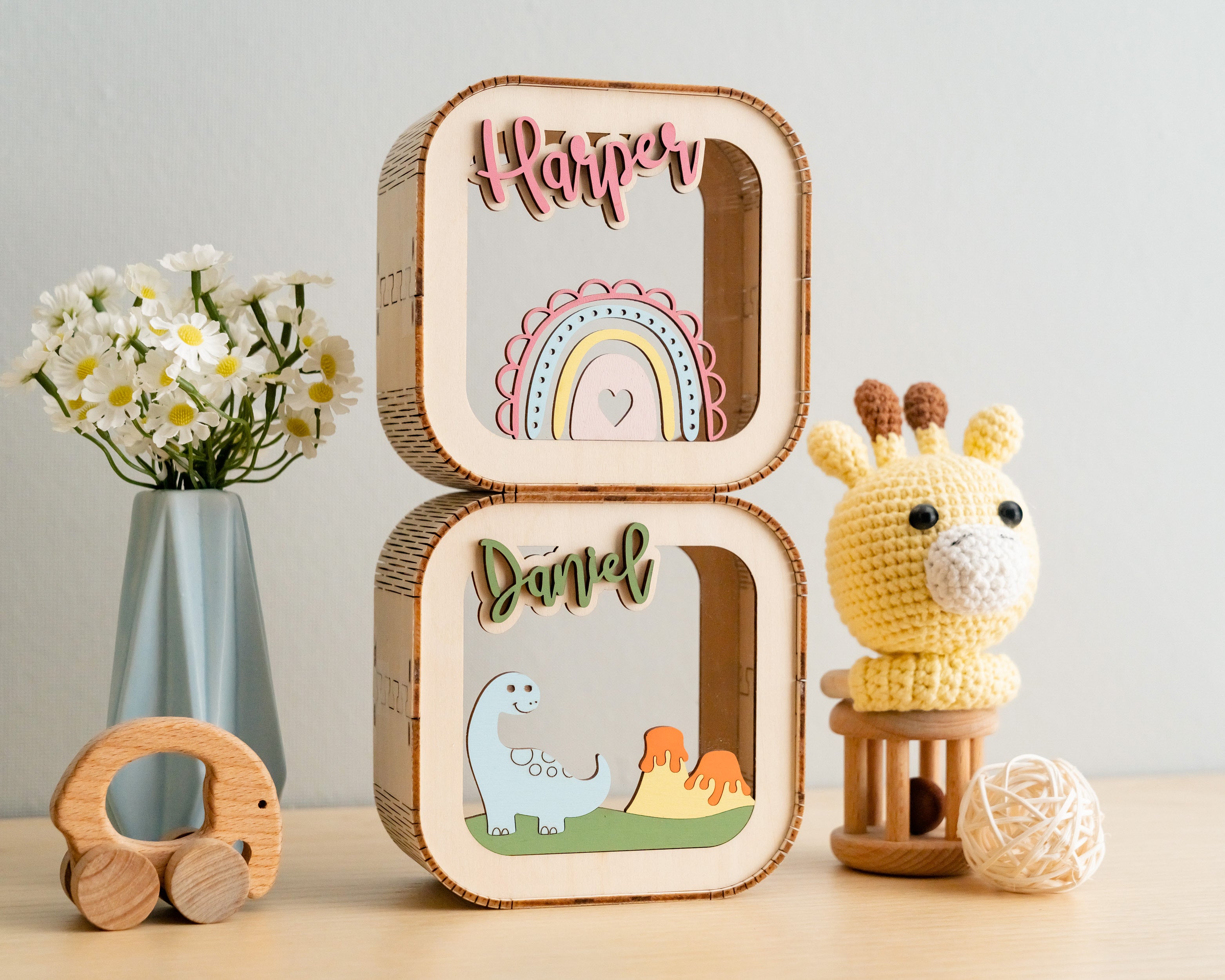 Scandinavian Inspired Personalized Wooden Piggy Bank for Nursery Savings