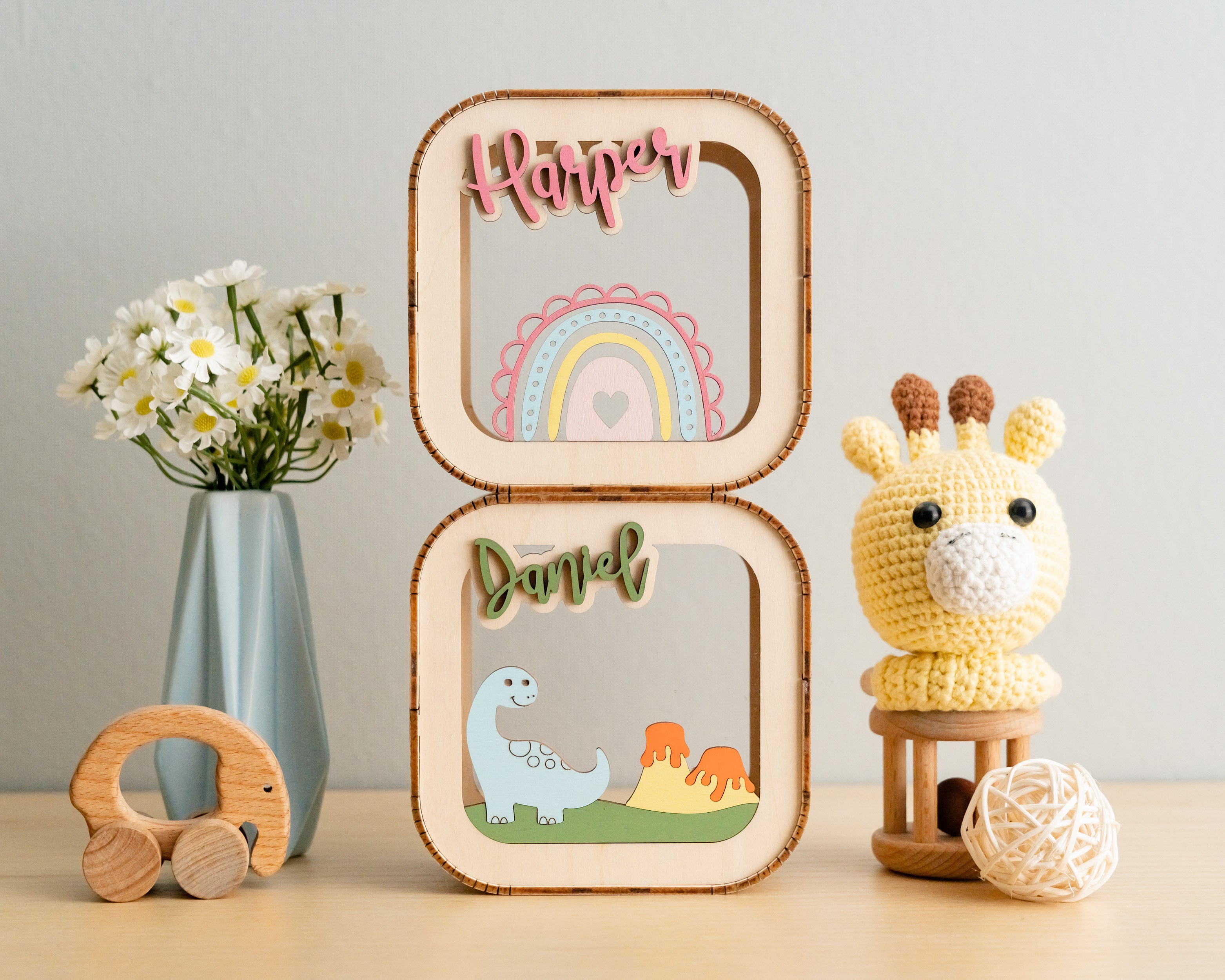 Custom Wooden Piggy Bank For Nursery Decor and Baby Savings