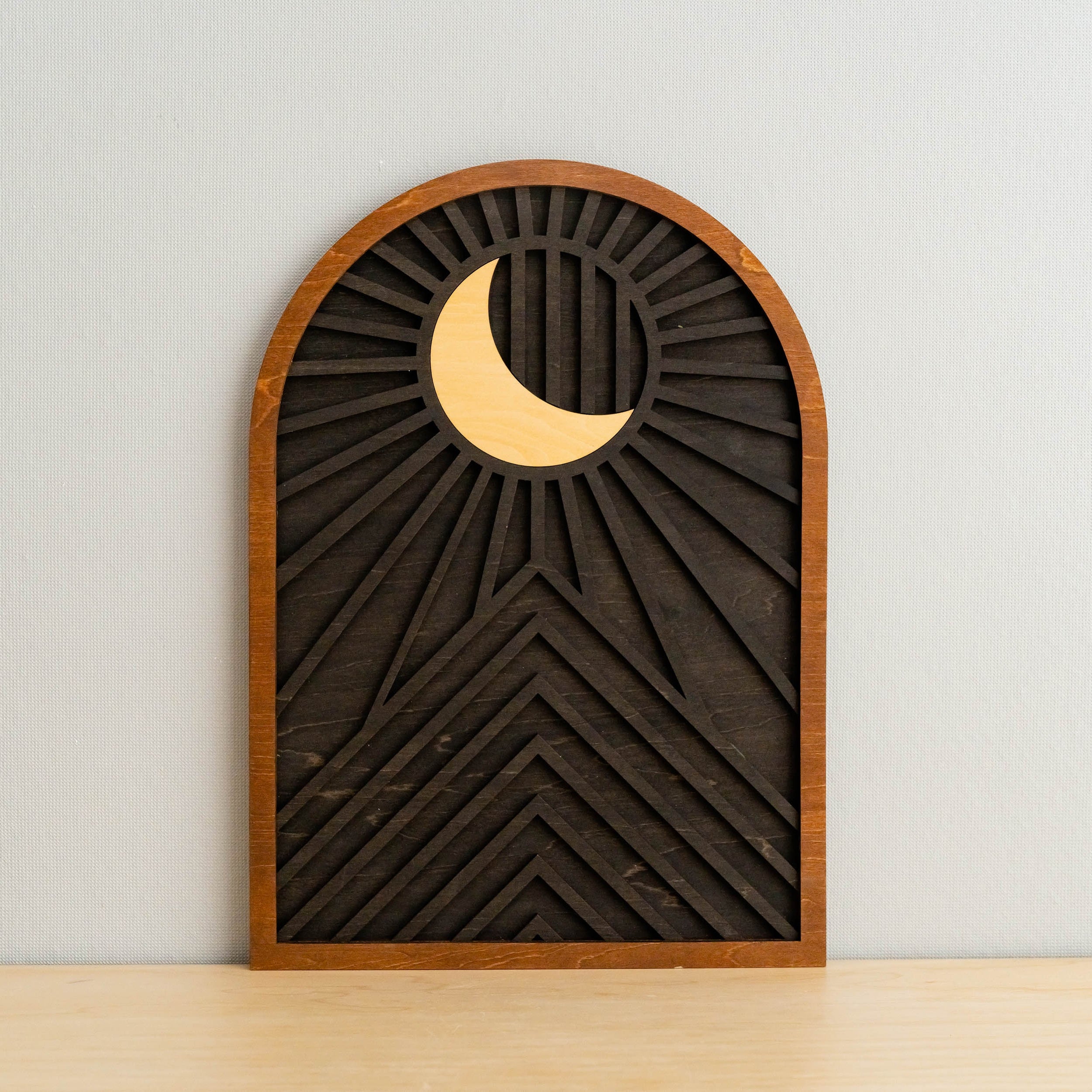 Celestial Sun and Moon Wooden Wall Art for Contemporary Rustic Home Decor