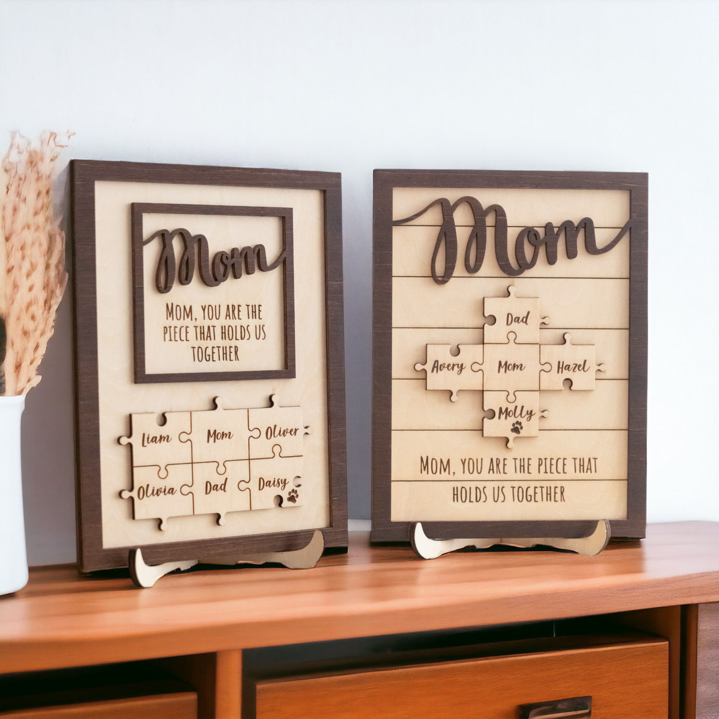 Personalized Wooden Puzzle Frame for Mom Wood Mothers Day Gift and Custom Family Puzzle N03