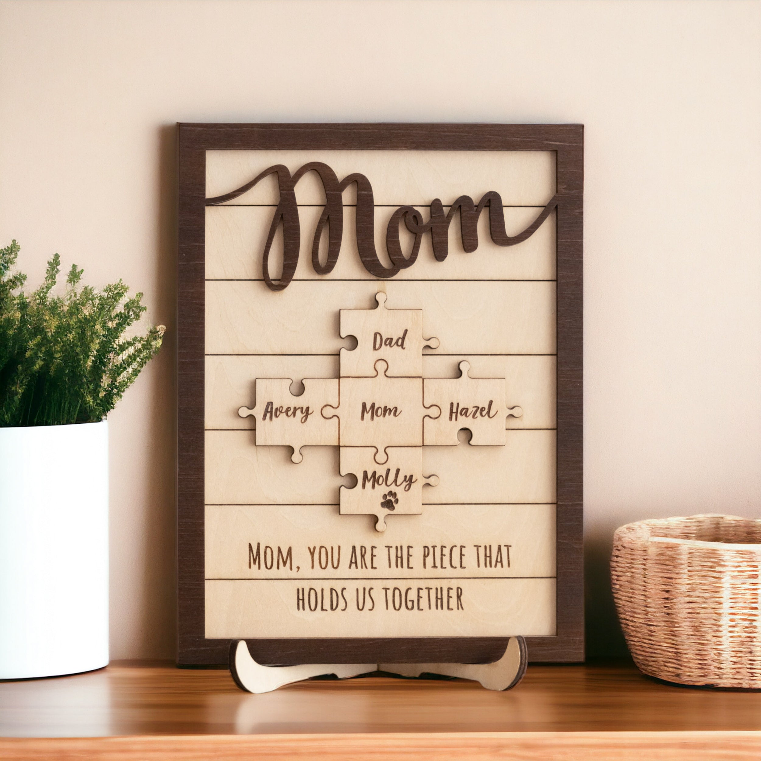 Personalized Wooden Puzzle Frame for Mom Wood Mothers Day Gift and Family Name Puzzle Decor N03