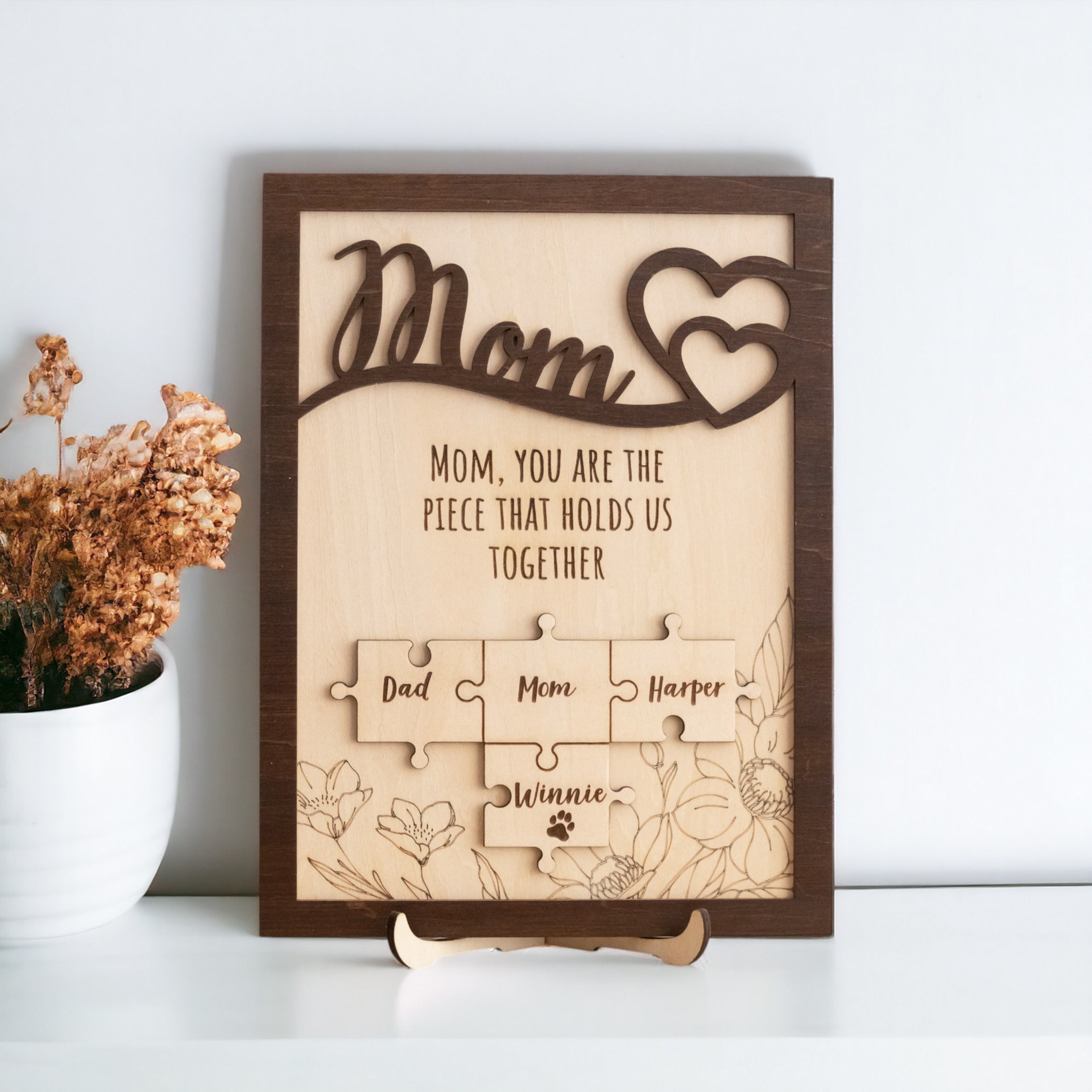 Personalized Wooden Puzzle Frame for Mom Wood Mothers Day Gift and Family Name Puzzle Decor N03