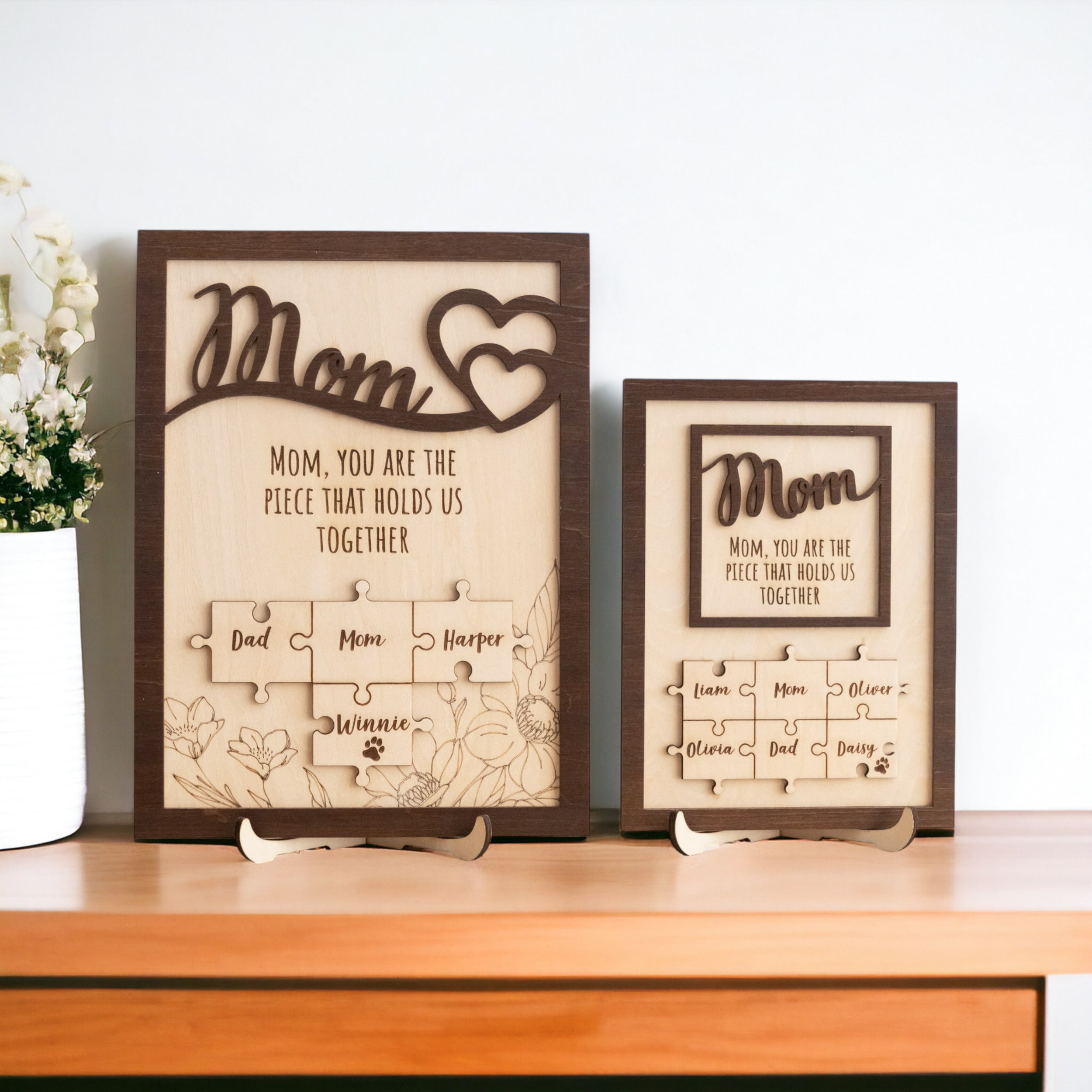 Personalized Wooden Puzzle Frame for Mom Wood Mothers Day Gift and Family Name Puzzle Decor N03