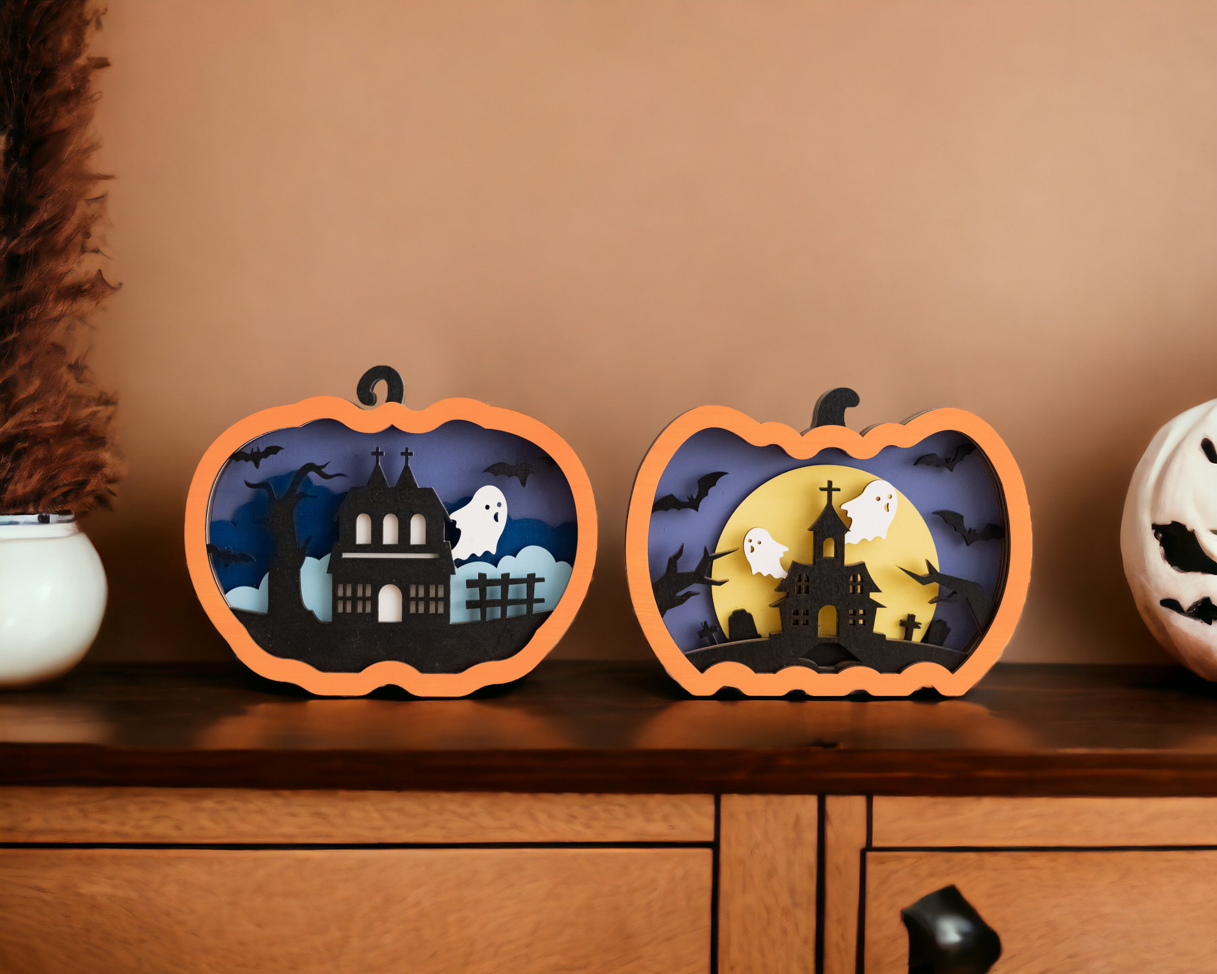 Personalized Wooden Halloween Pumpkin for Festive Table Decor