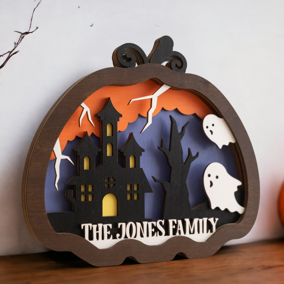 Personalized Wooden Halloween Pumpkin Halloween Table Decor N98