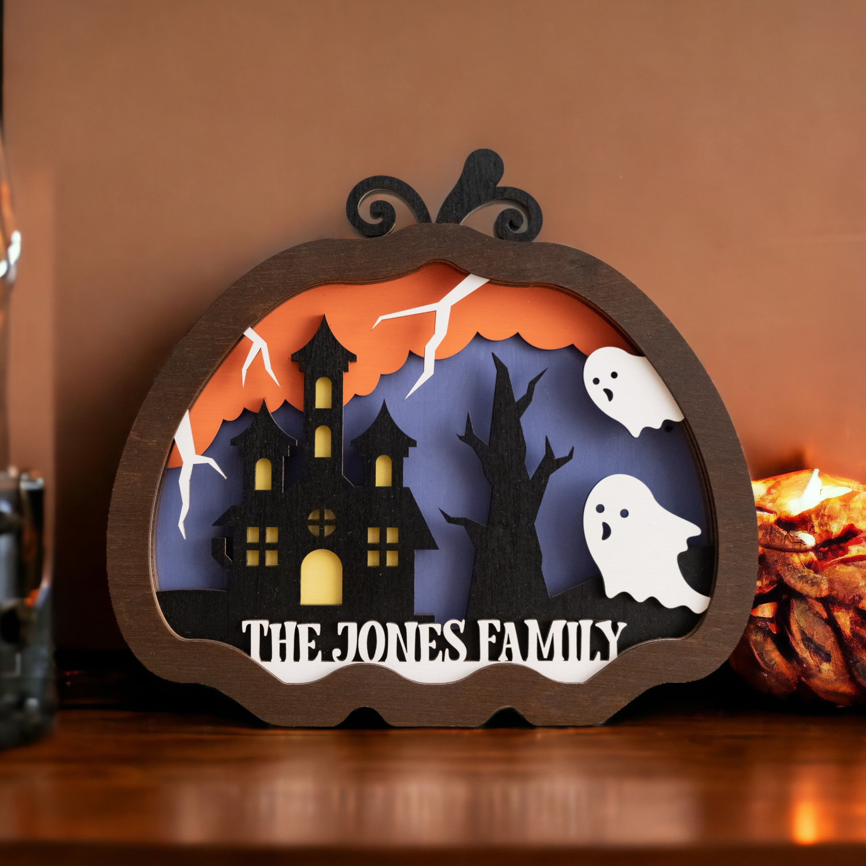 Personalized Wooden Halloween Pumpkin for Festive Table Decor