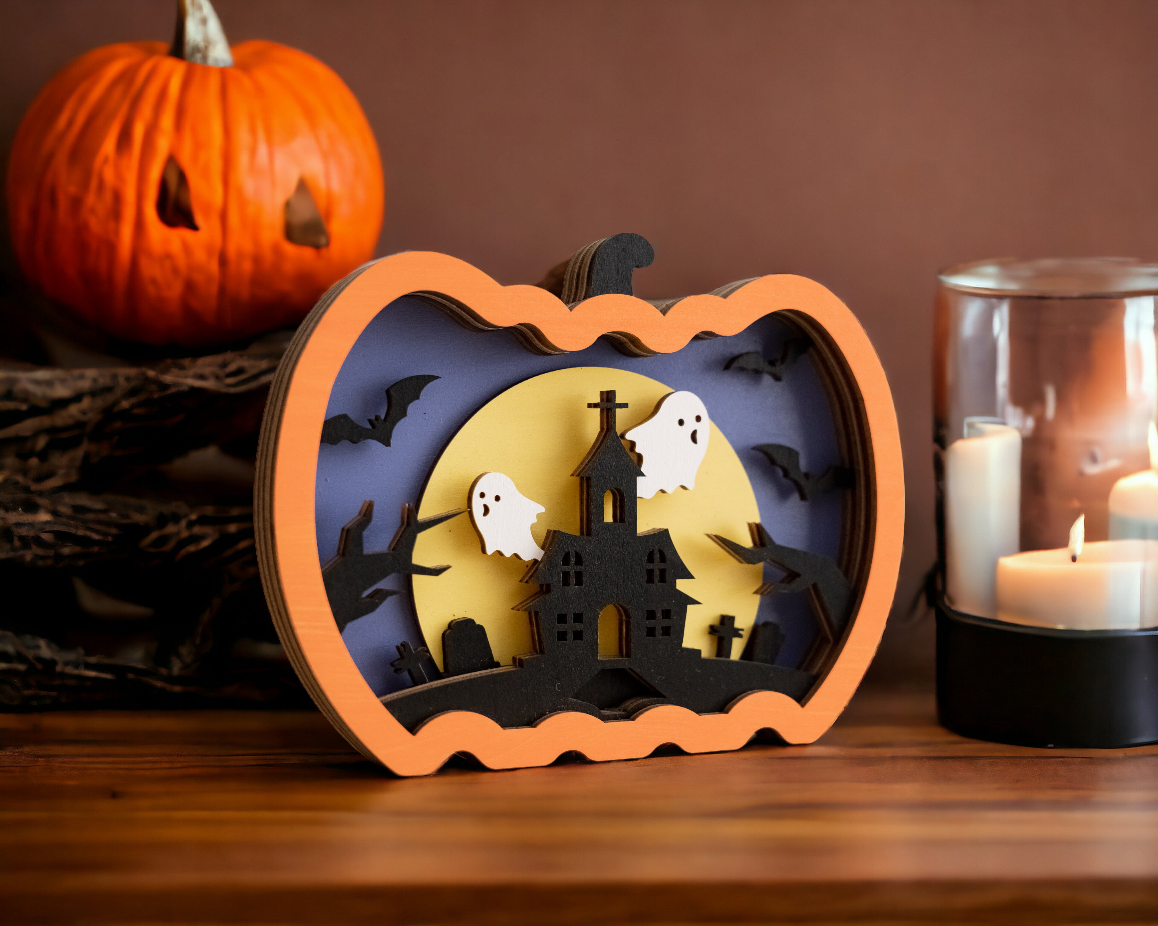 Personalized Wooden Halloween Pumpkin for Festive Table Decor