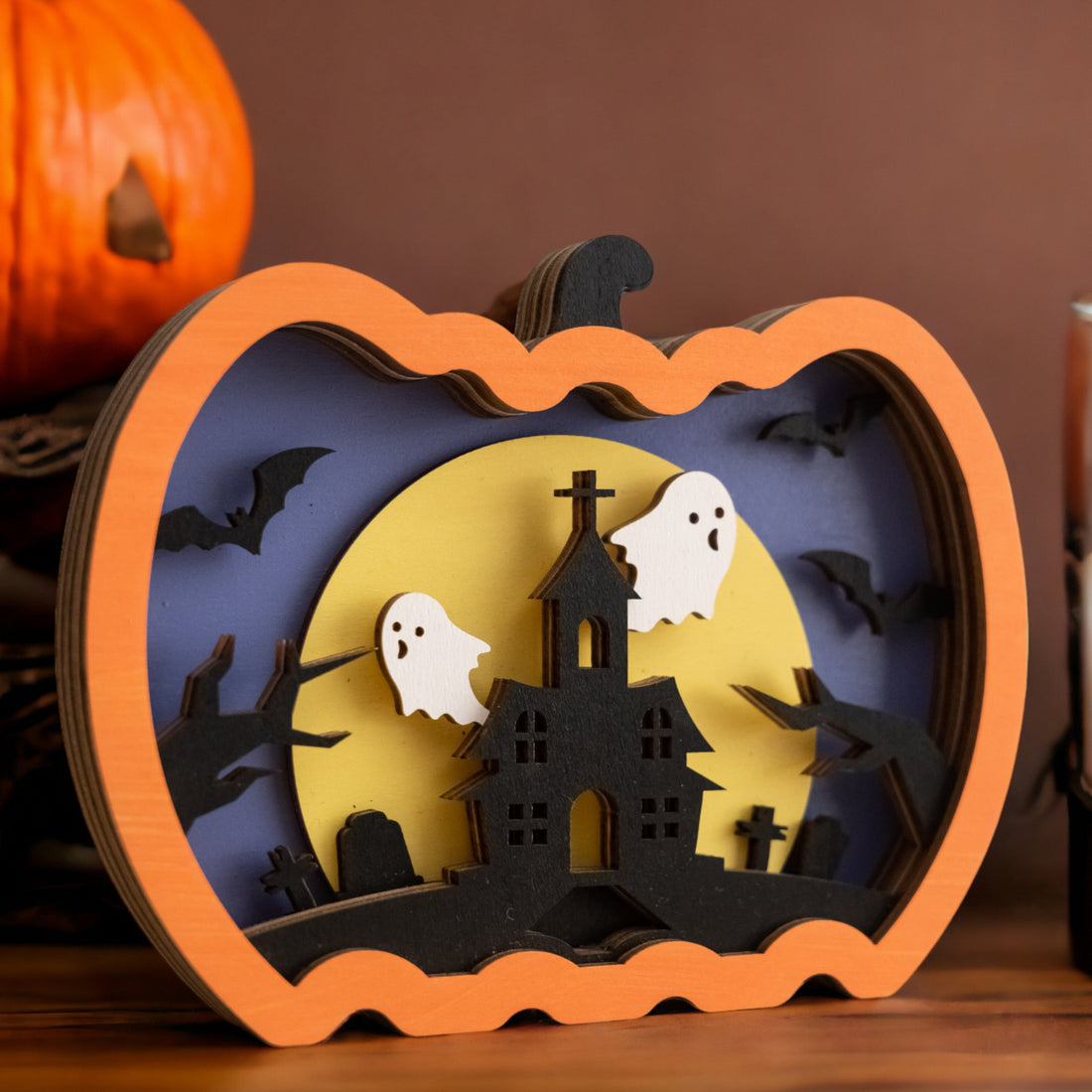 Personalized Wooden Halloween Pumpkin for Rustic Halloween Decor N98