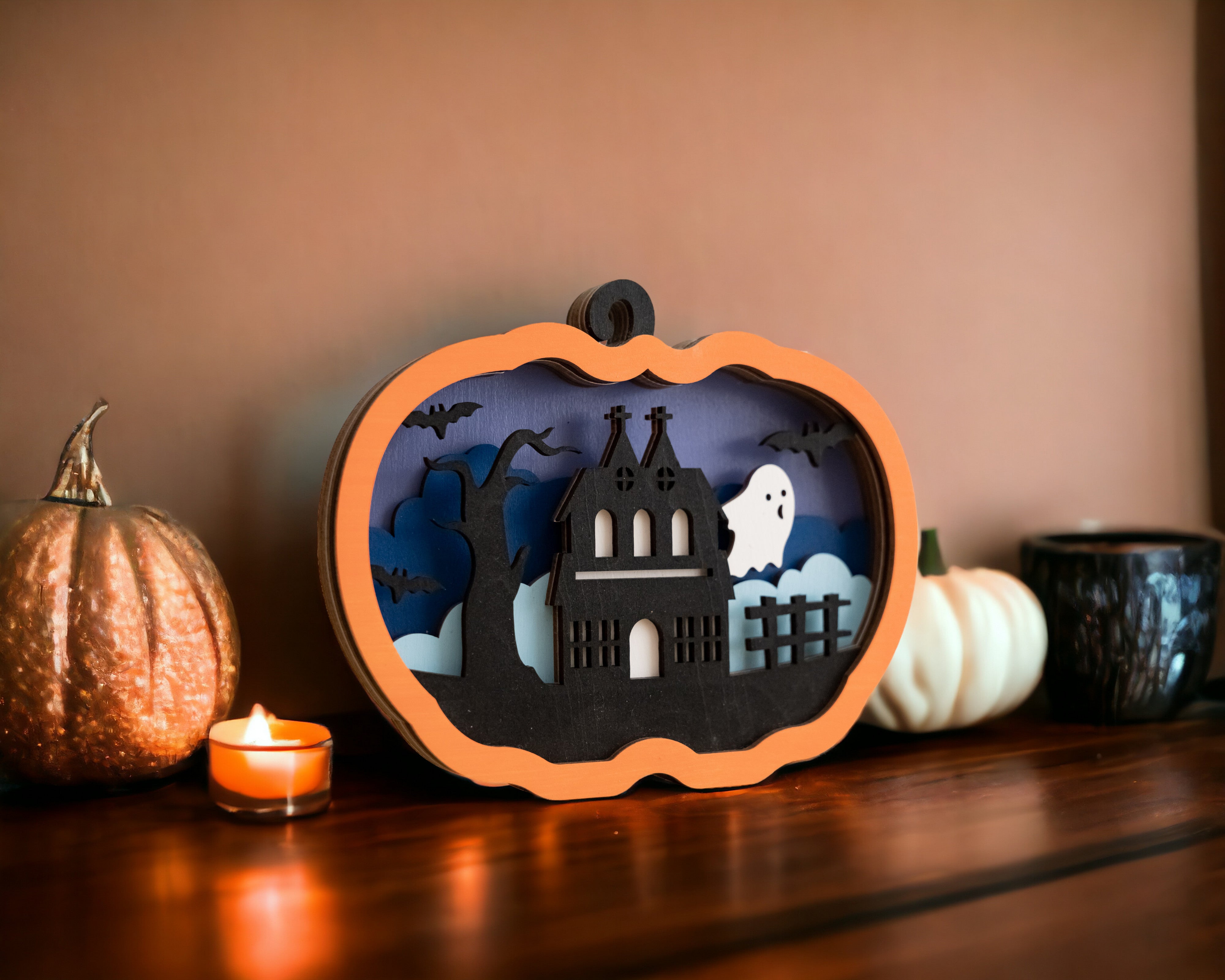 Personalized Wooden Halloween Pumpkin for Festive Table Decor