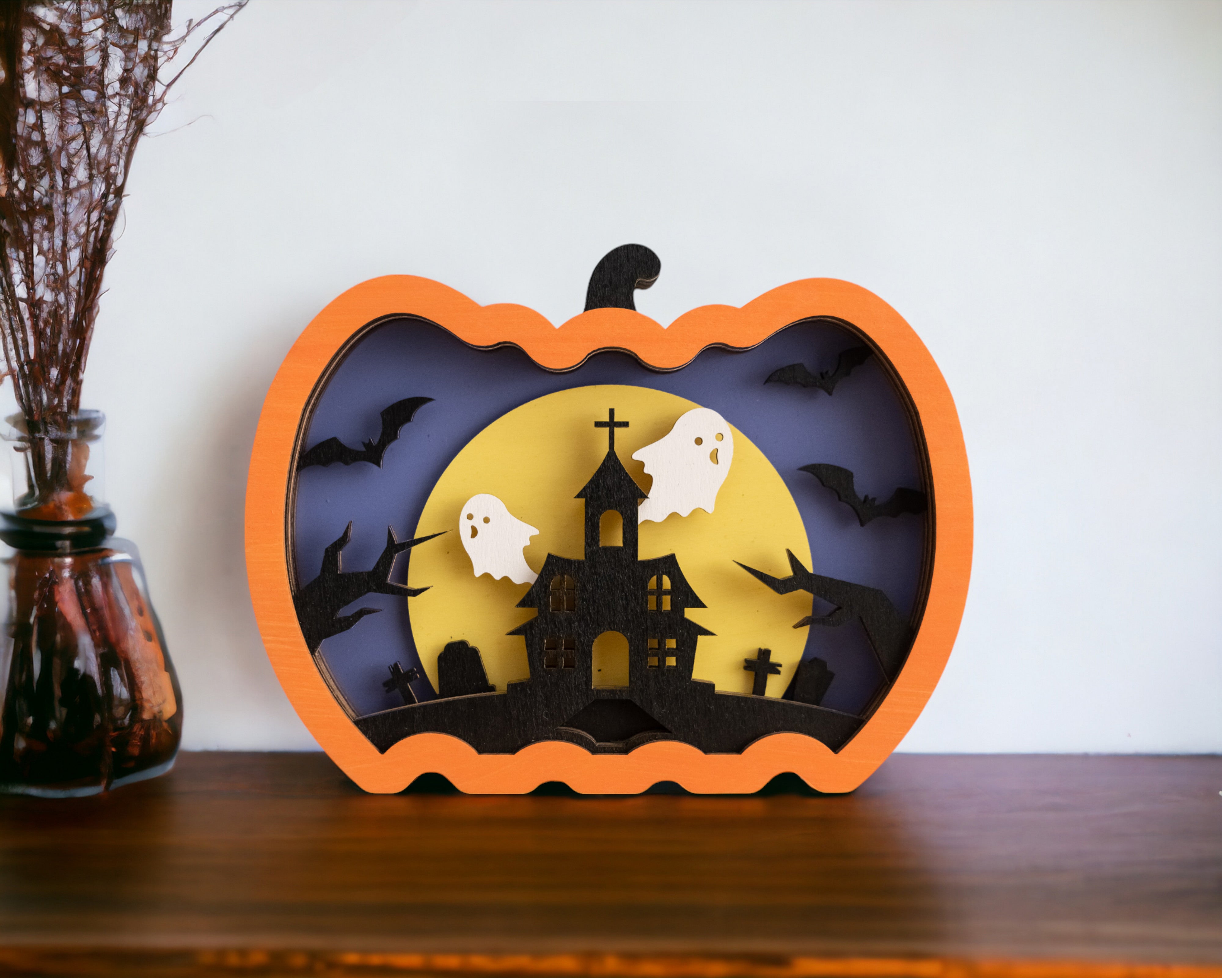 Personalized Wooden Halloween Pumpkin for Table Decor Gift N98
