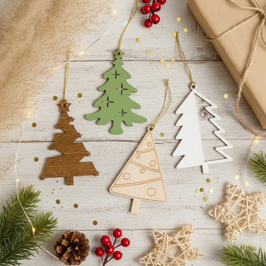 Wooden Christmas Tree Ornaments Set Wood for Holiday Ornaments O04