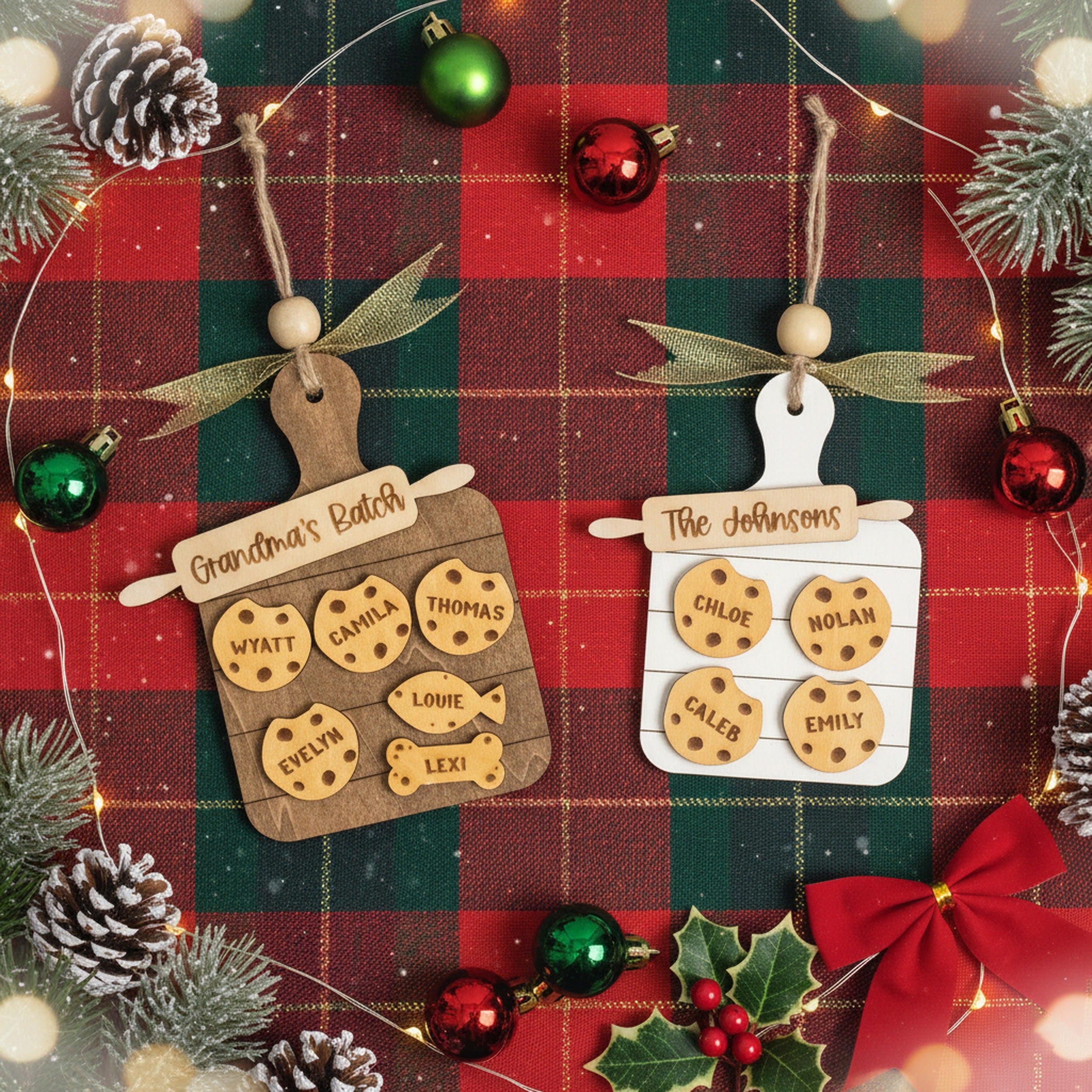Personalized Family Cookie Cutting Board Ornament Wood Family Christmas Ornament and Custom Name Ornament O17