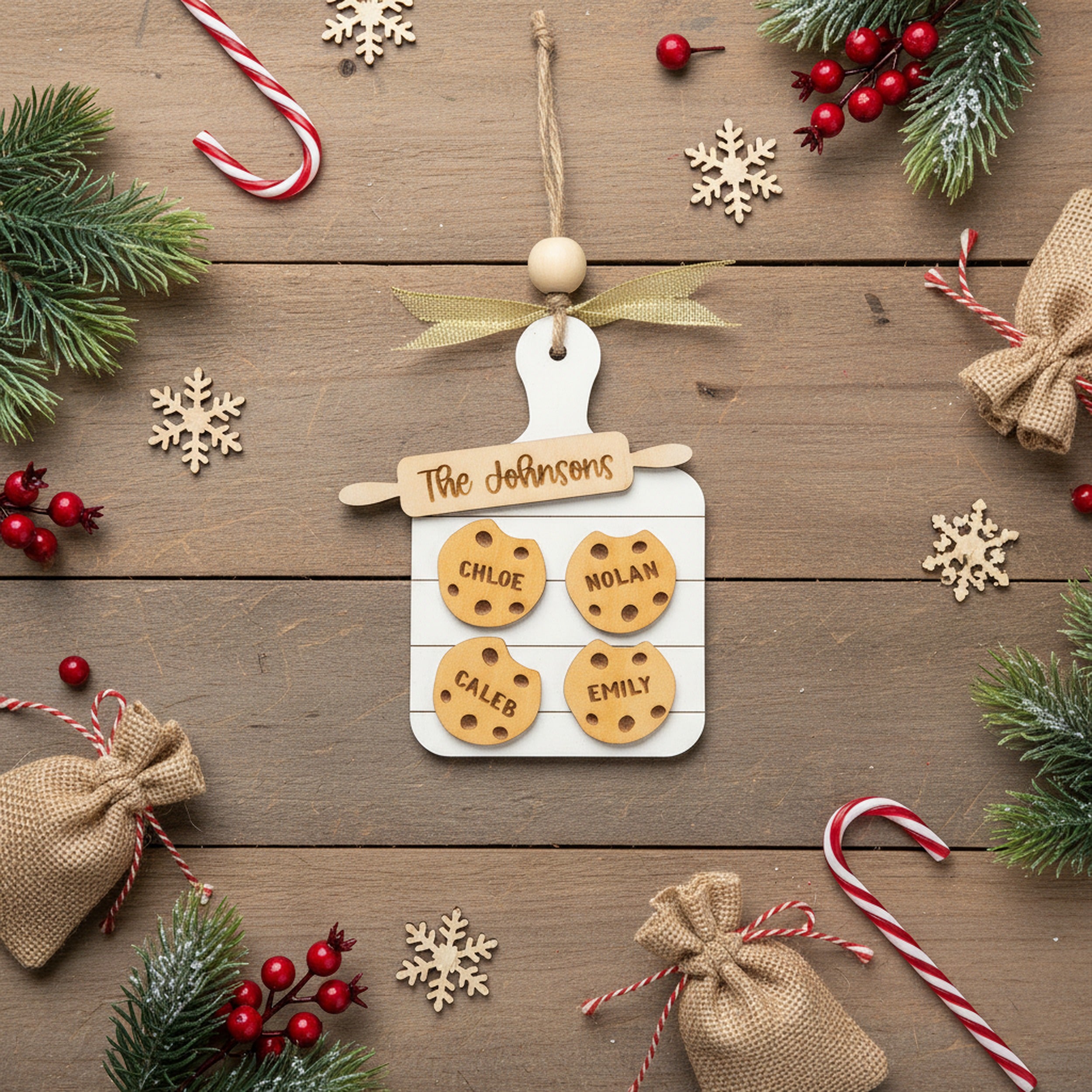 Personalized Family Cookie Cutting Board Ornament Wood Family Christmas Ornament and Custom Name Ornament O17