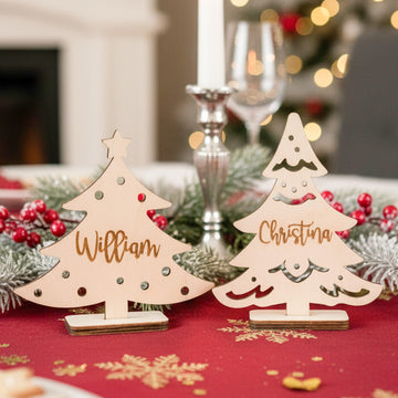 Personalized Wooden Christmas Tree Name Place for Holiday Table O78