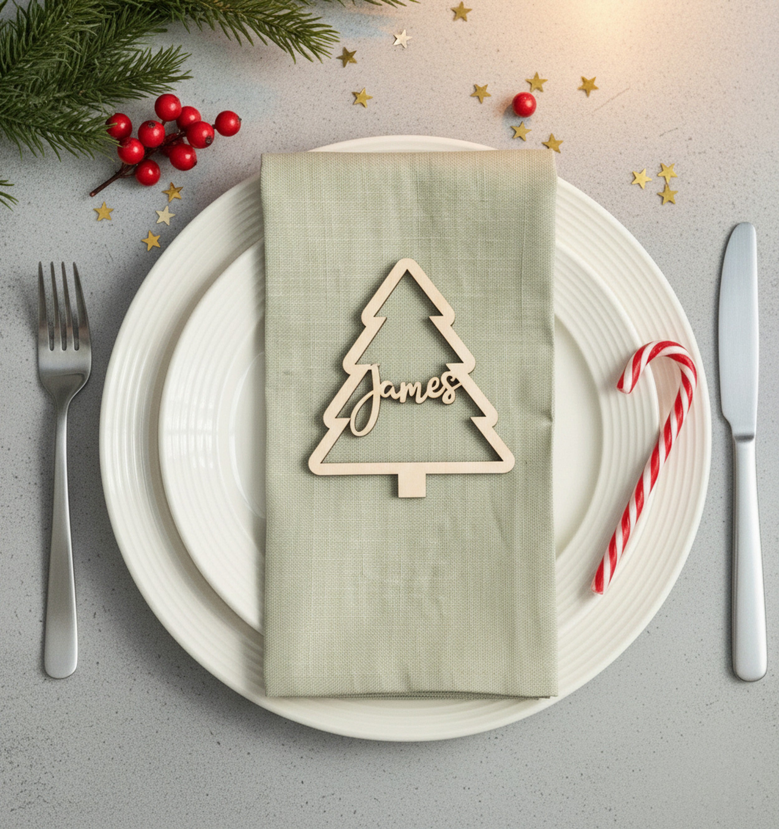 Personalized Wooden Christmas Tree Name Place Wood for Table Decor O78