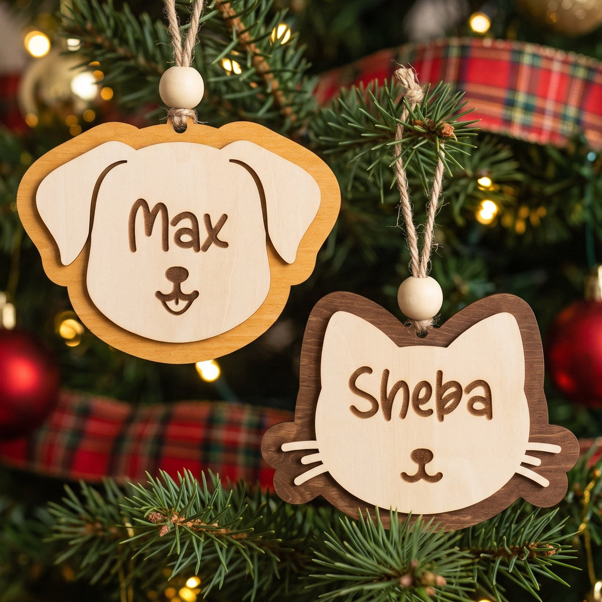 Wood Pet Ornament Wood, Pet Christmas Ornament for Dog Lovers B48