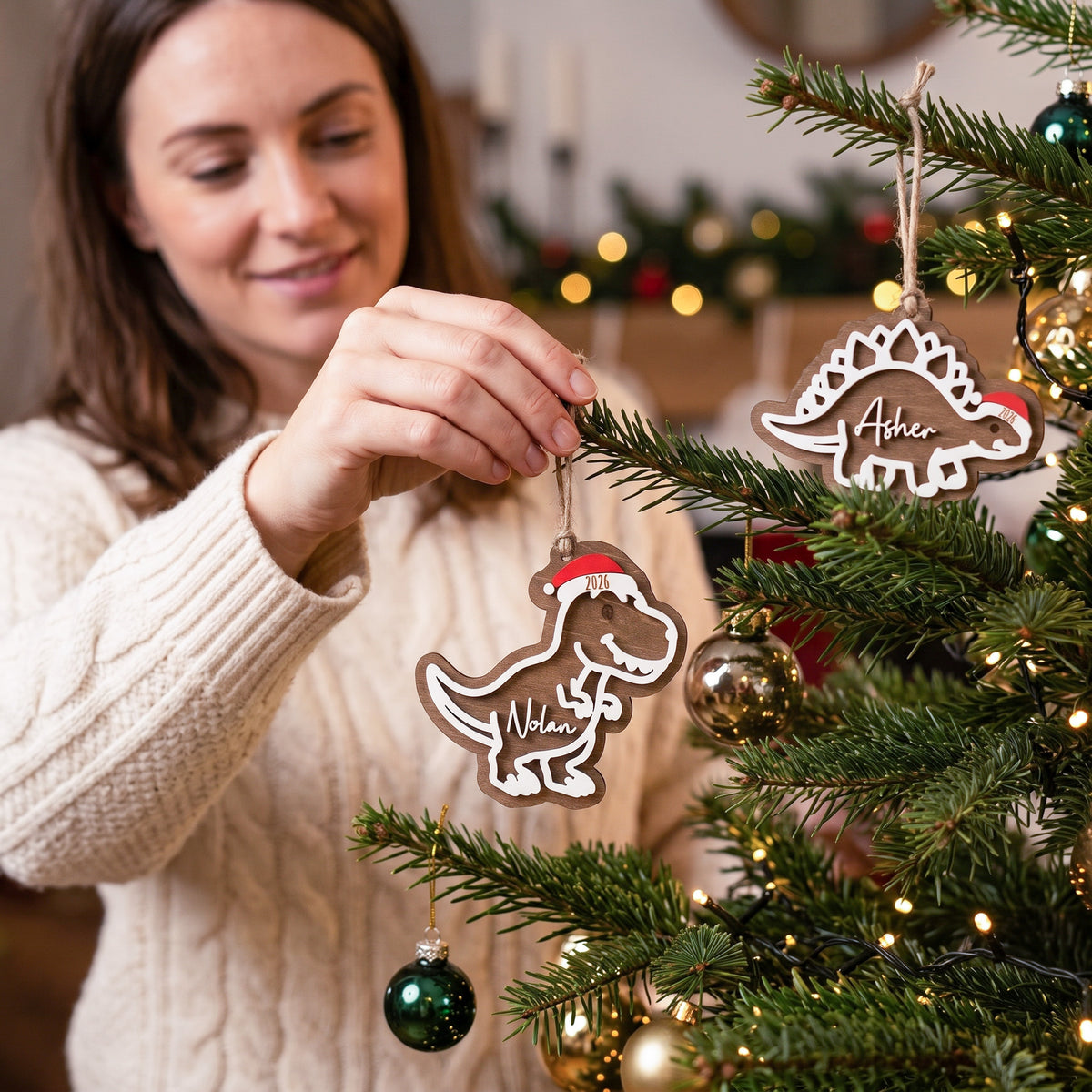 Personalized Kids Christmas Ornament Wood and Baby Tree Decor B45