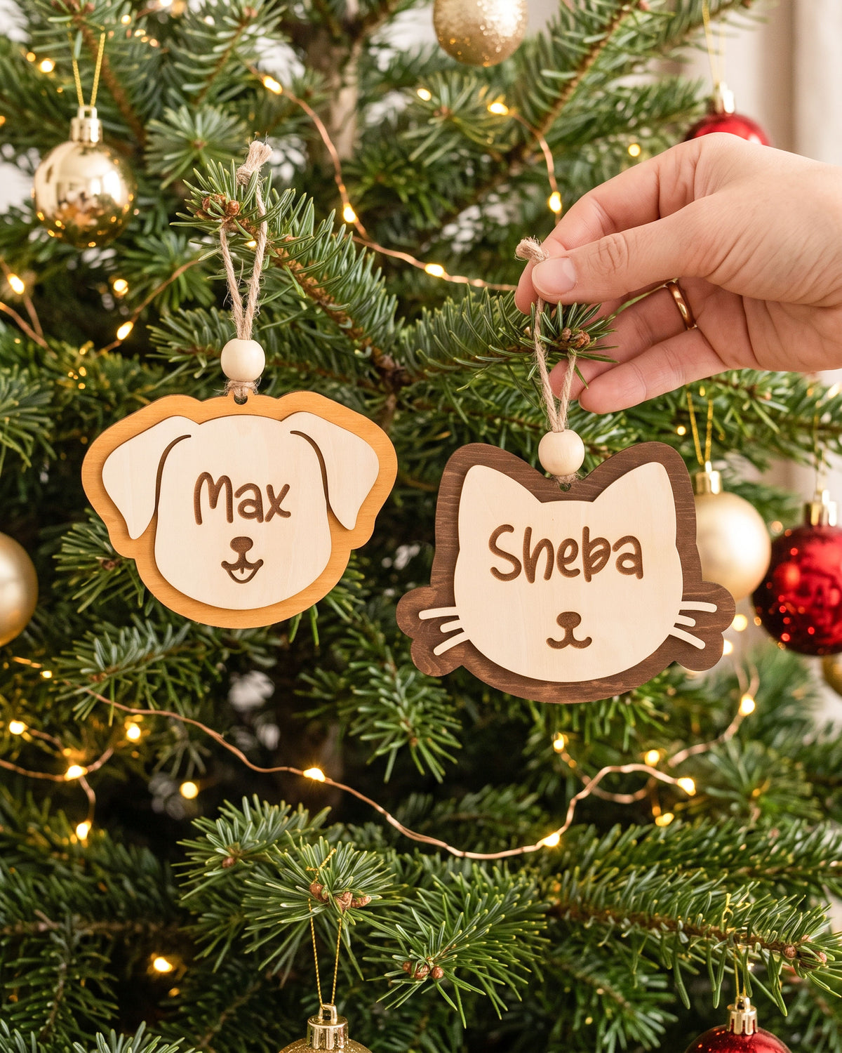 Wood Pet Ornament Wood, Pet Christmas Ornament for Dog Lovers B48