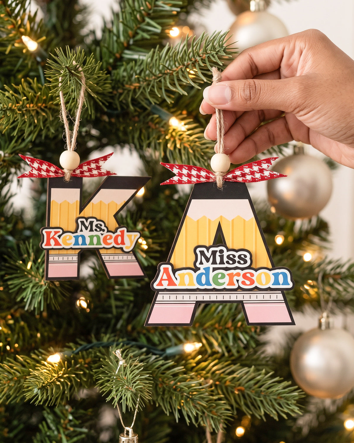 Teacher Ornament Wood and Christmas Tree Ornament for Holiday B47