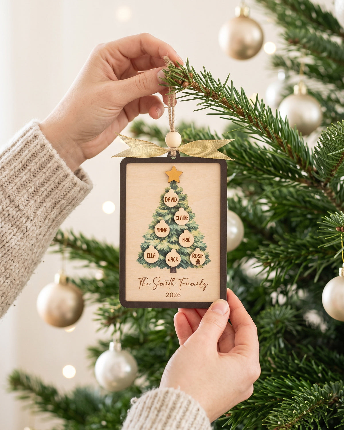 Family Tree Ornament Wood, Christmas Tree Ornament Decor B56