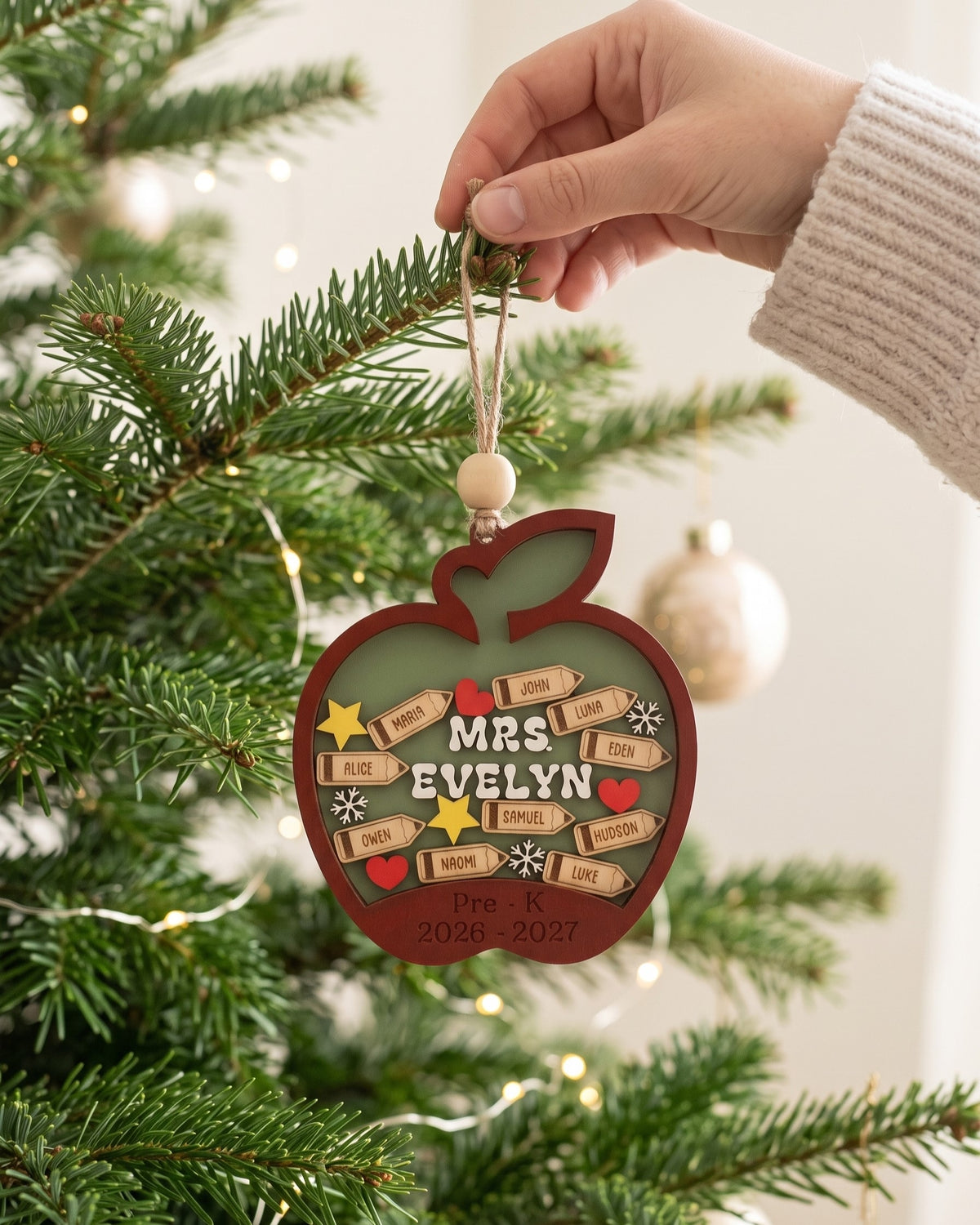 Teacher Shaker Ornament Wood, Christmas Tree Ornament for Decor B59