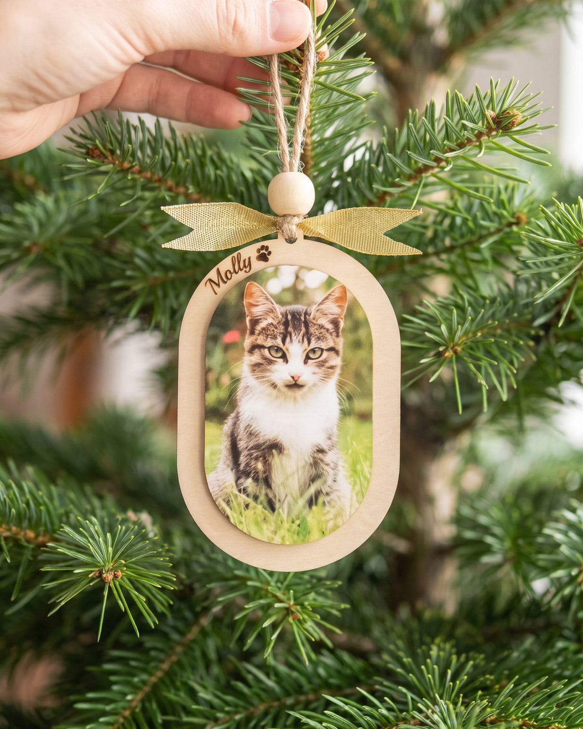 Pet Photo Ornament Wood, Cat Christmas Ornament for Pet Memorial B75