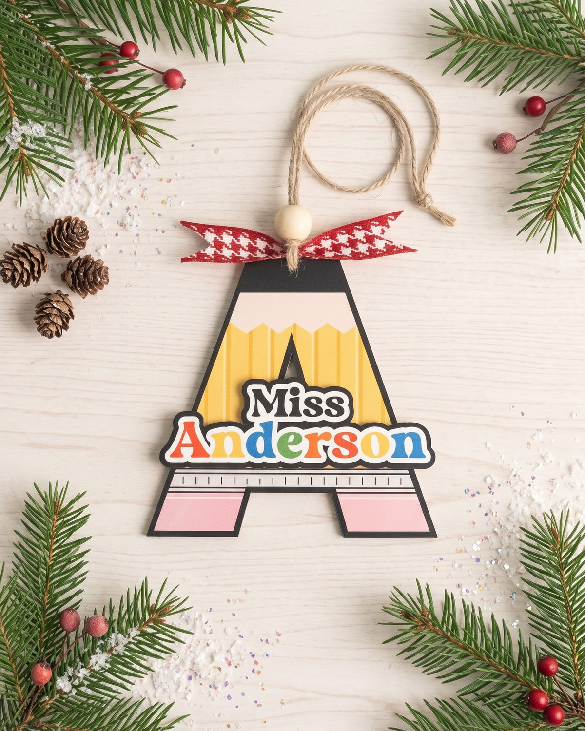 Teacher Ornament Wood and Christmas Tree Ornament for Holiday B47