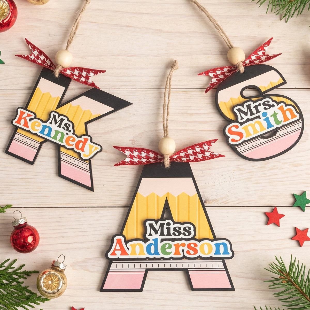 Teacher Ornament Wood and Christmas Tree Ornament for Holiday B47